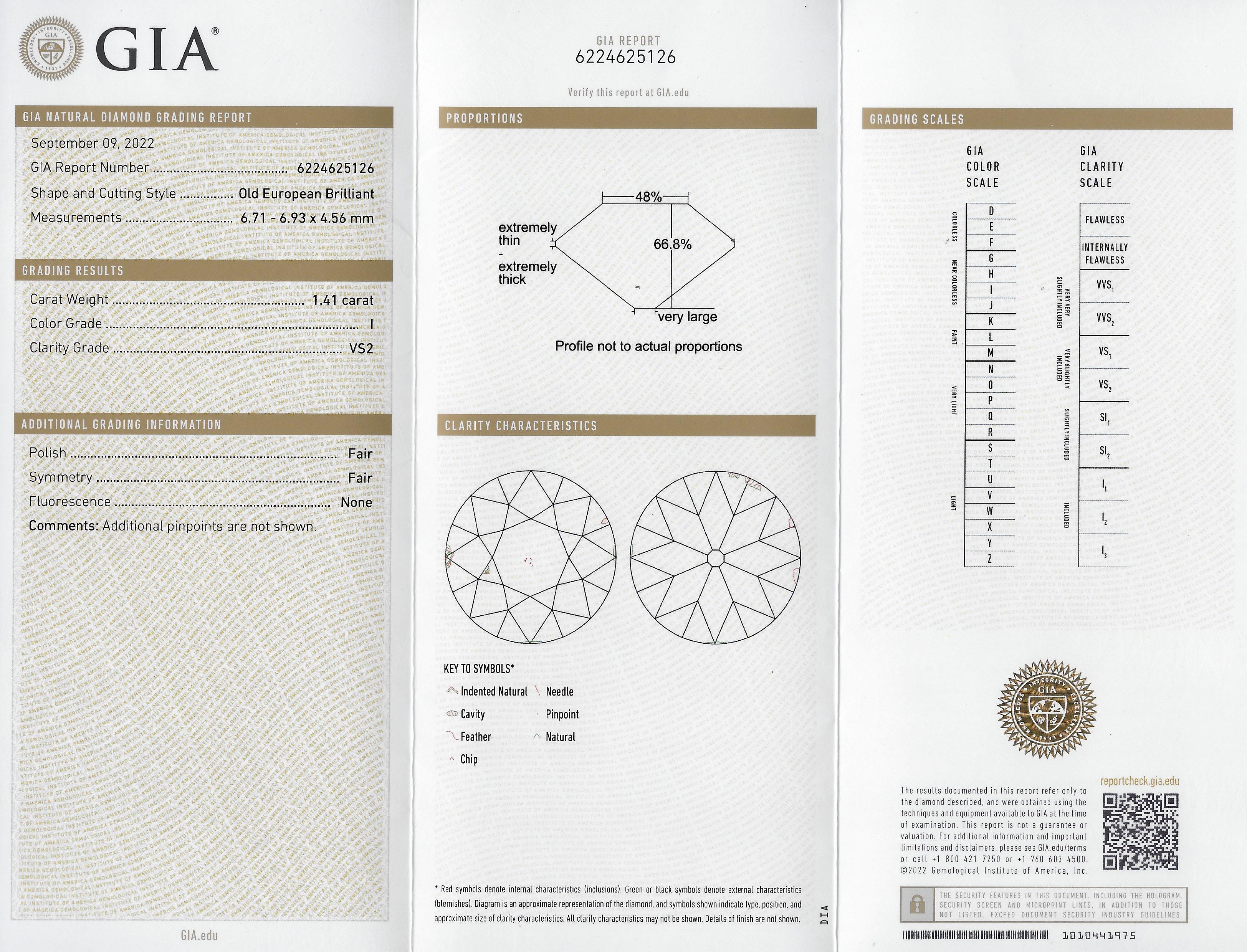 Art Deco 1930's 1.63 CTW Old European Cut Diamond Platinum Lotus Engagement Ring