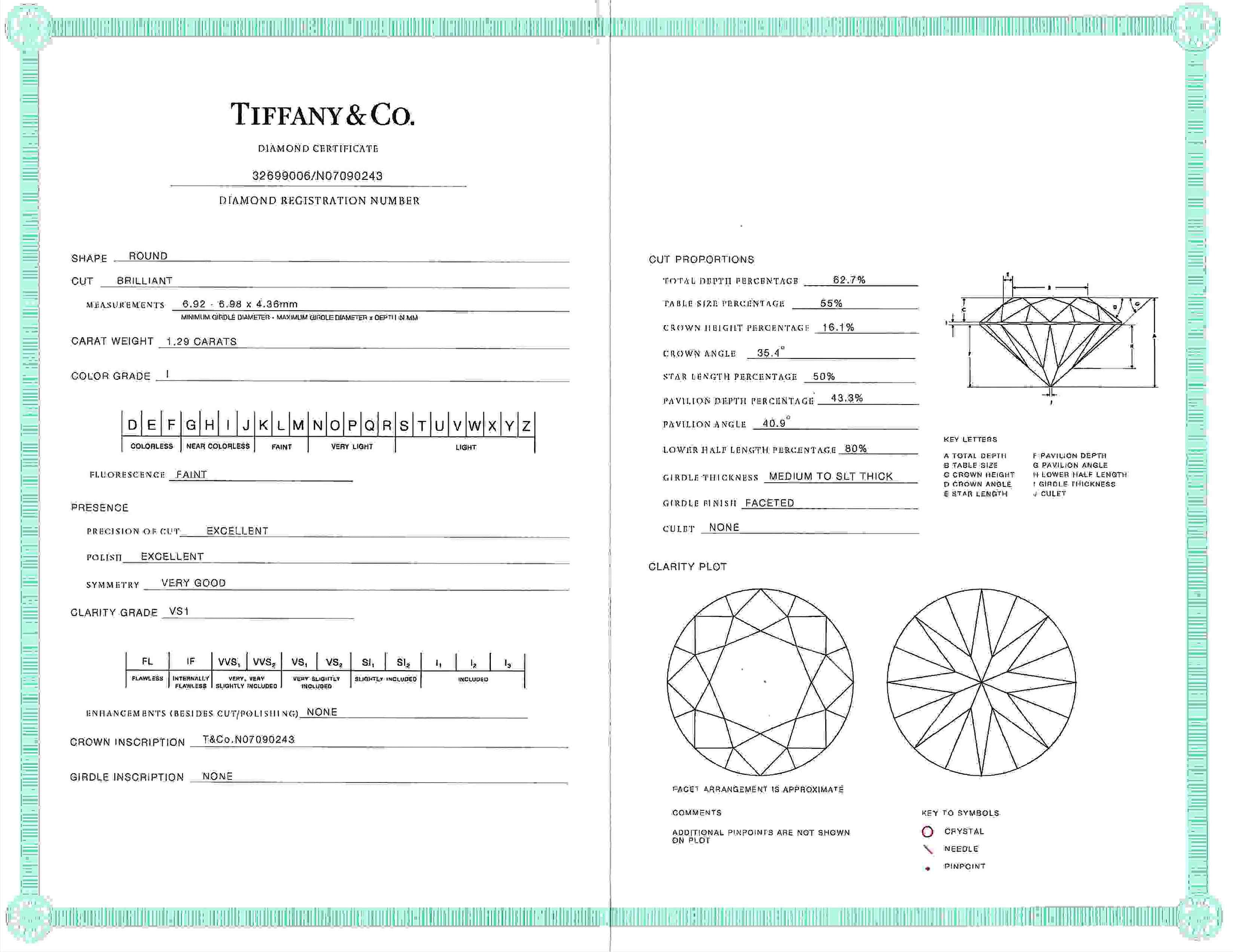 Tiffany & Co. 1.29 CTW Diamond Platinum Contemporary Solitaire Engagement Ring