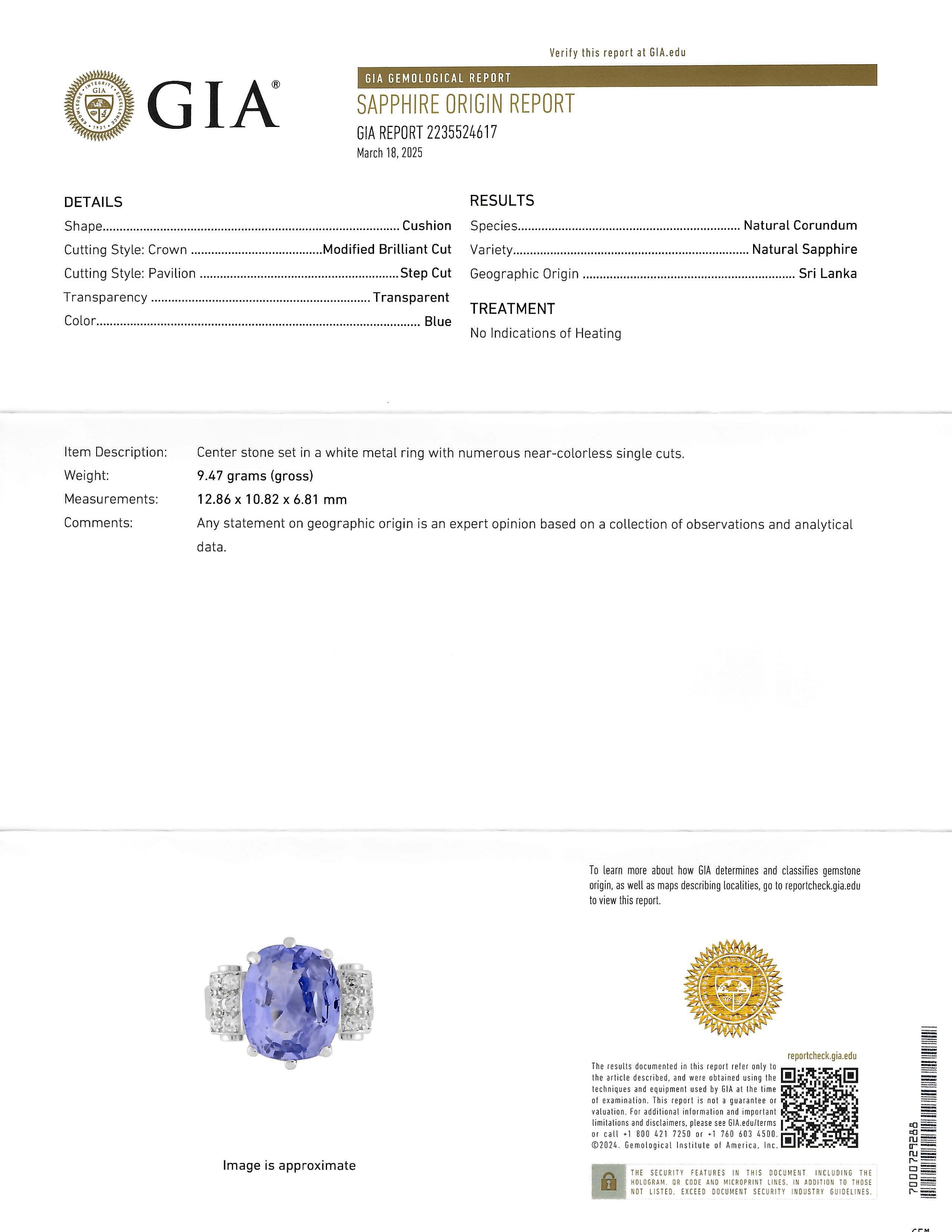 Mid-Century 10.04 CTW No Heat Ceylon Sapphire Diamond Platinum Vintage Ring GIA