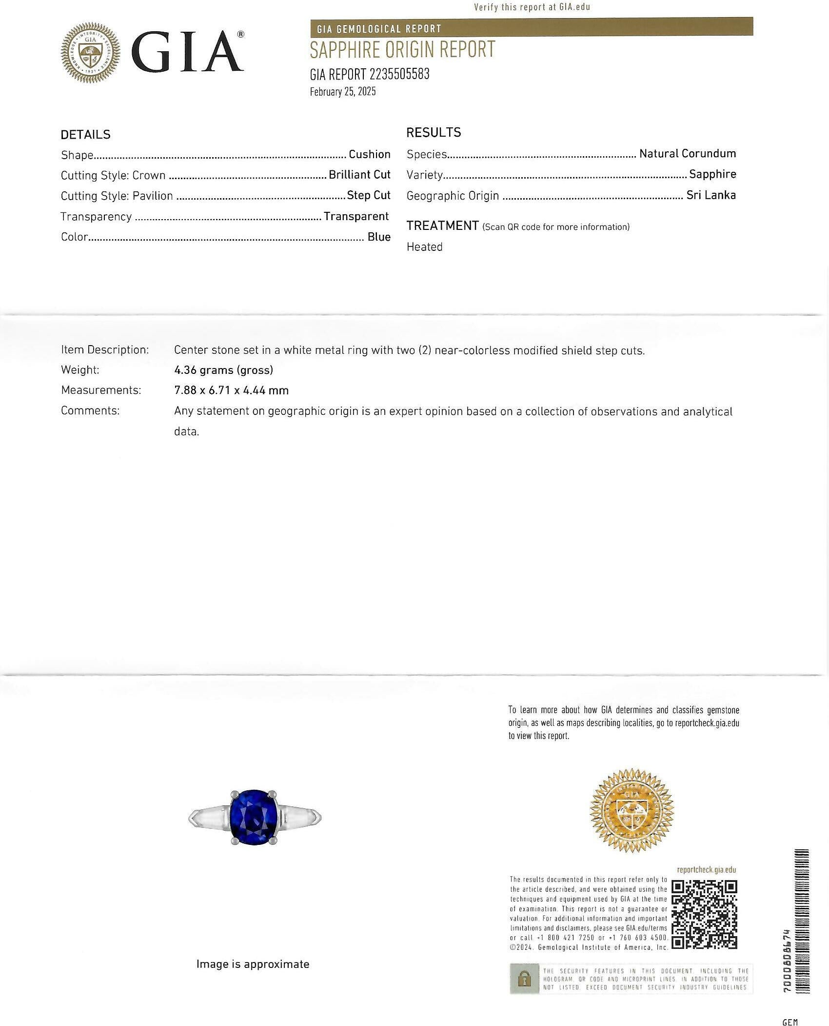 1980's 2.36 CTW Ceylon Sapphire Diamond 14K Gold Vintage Three Stone Ring GIA