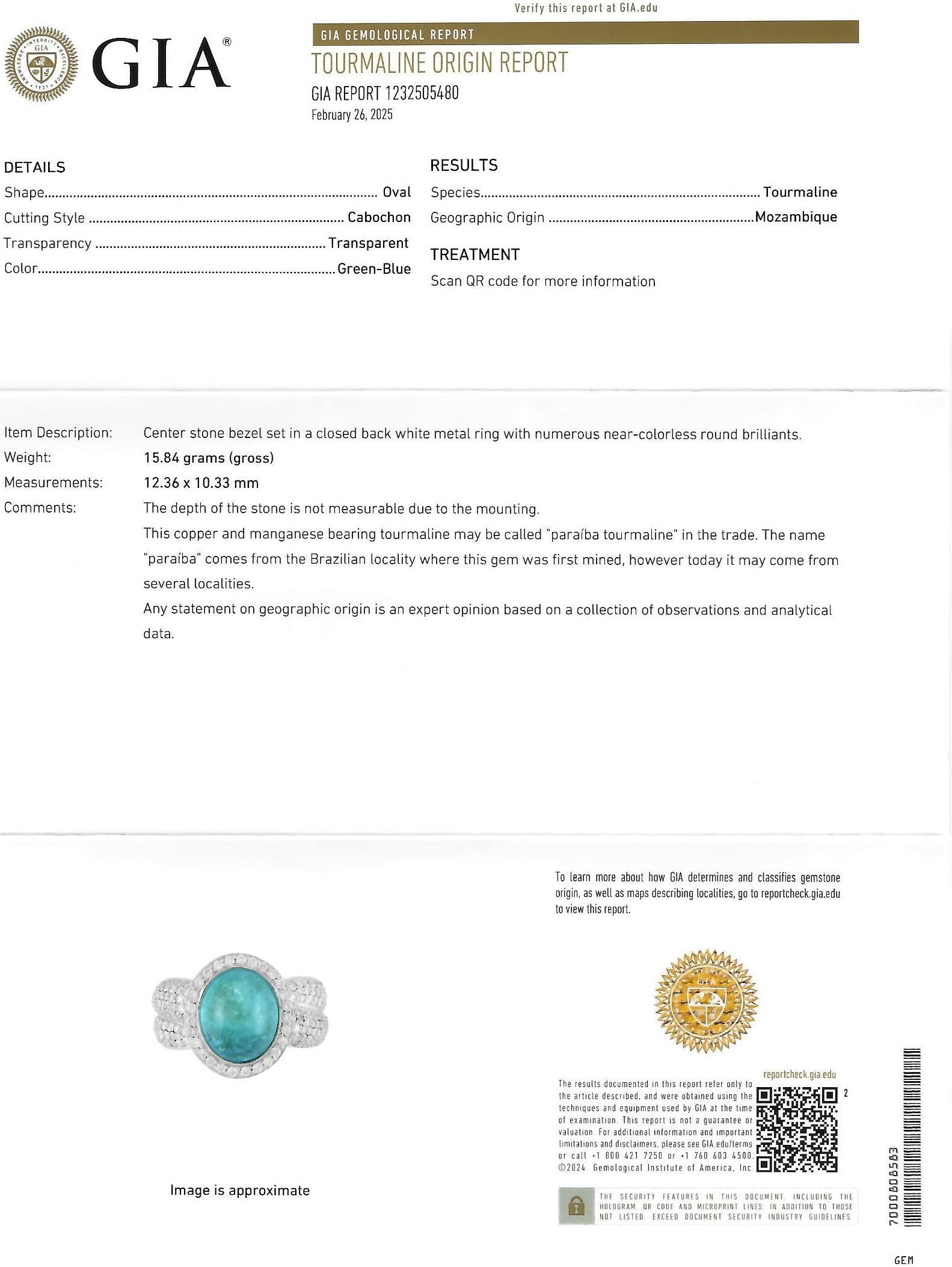 Vintage Paraiba Tourmaline Diamond 14 Karat White Gold Halo Ring GIA