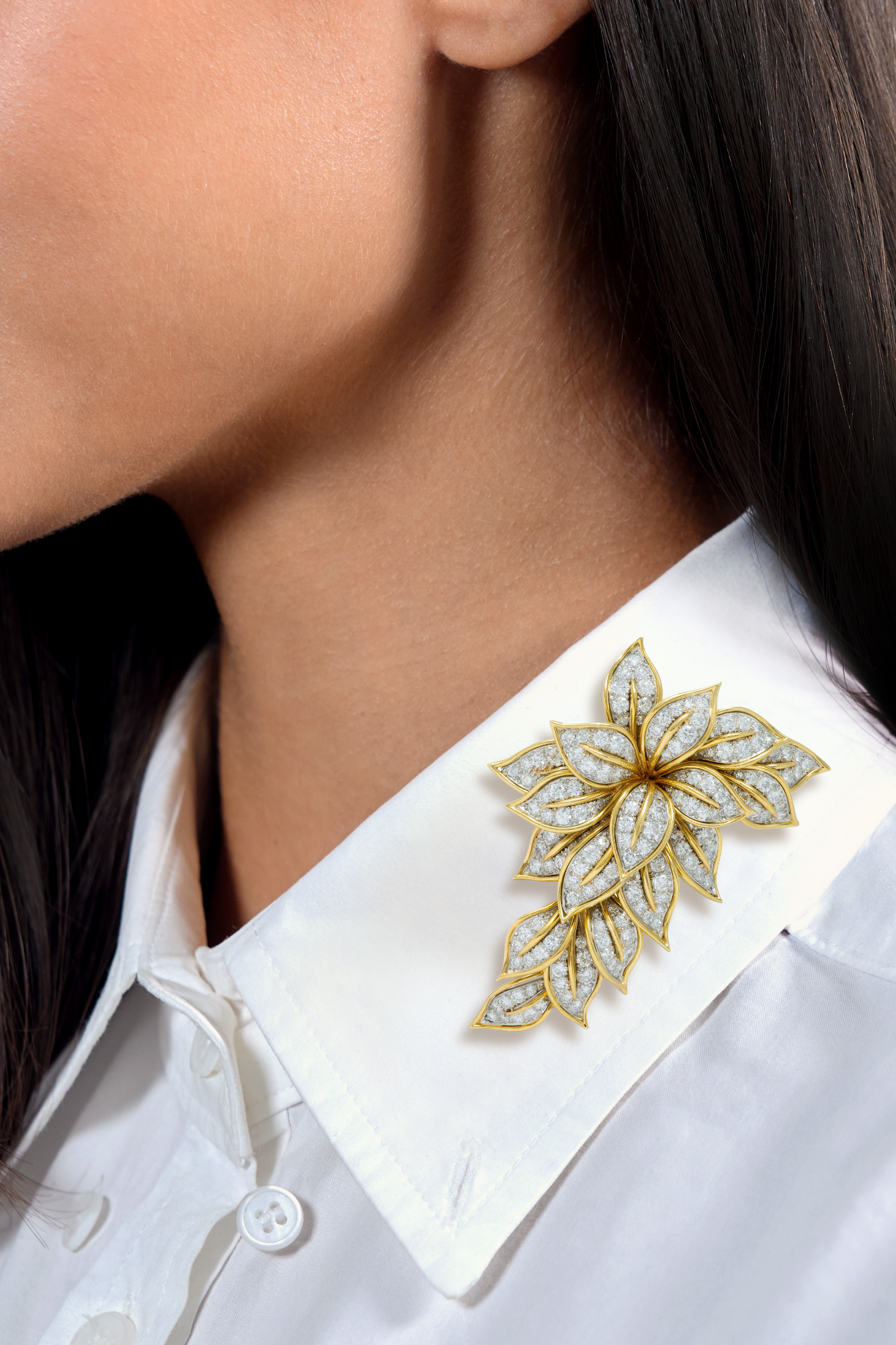 Van Cleef & Arpels 7.93 CTW Diamond 18 Karat Two-Tone Yellow Gold Vintage Flower Brooch