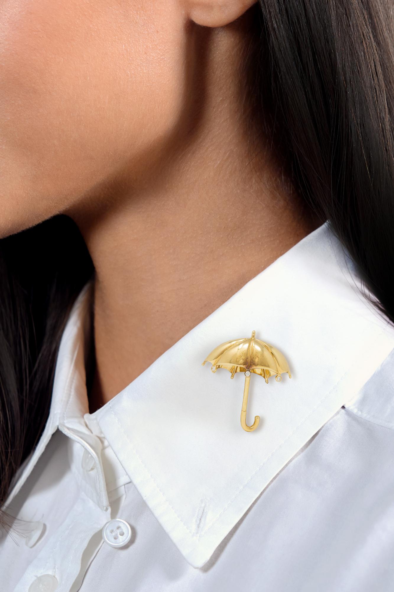 Tiffany & Co. 1960's Diamond 18 Karat Yellow Gold Vintage Umbrella Brooch