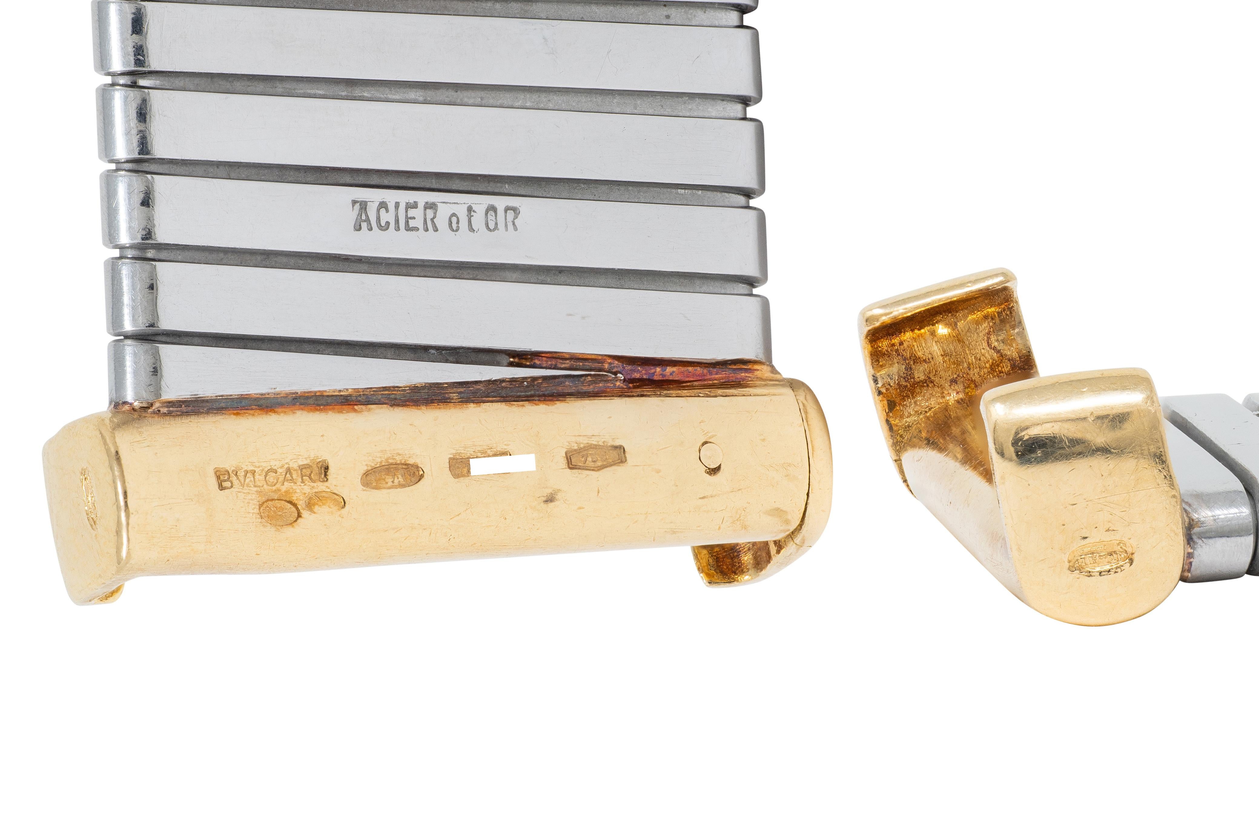 Bulgari 1980 Tourmaline Amethyst Steel 18K Gold Vintage Tubogas Collar Necklace