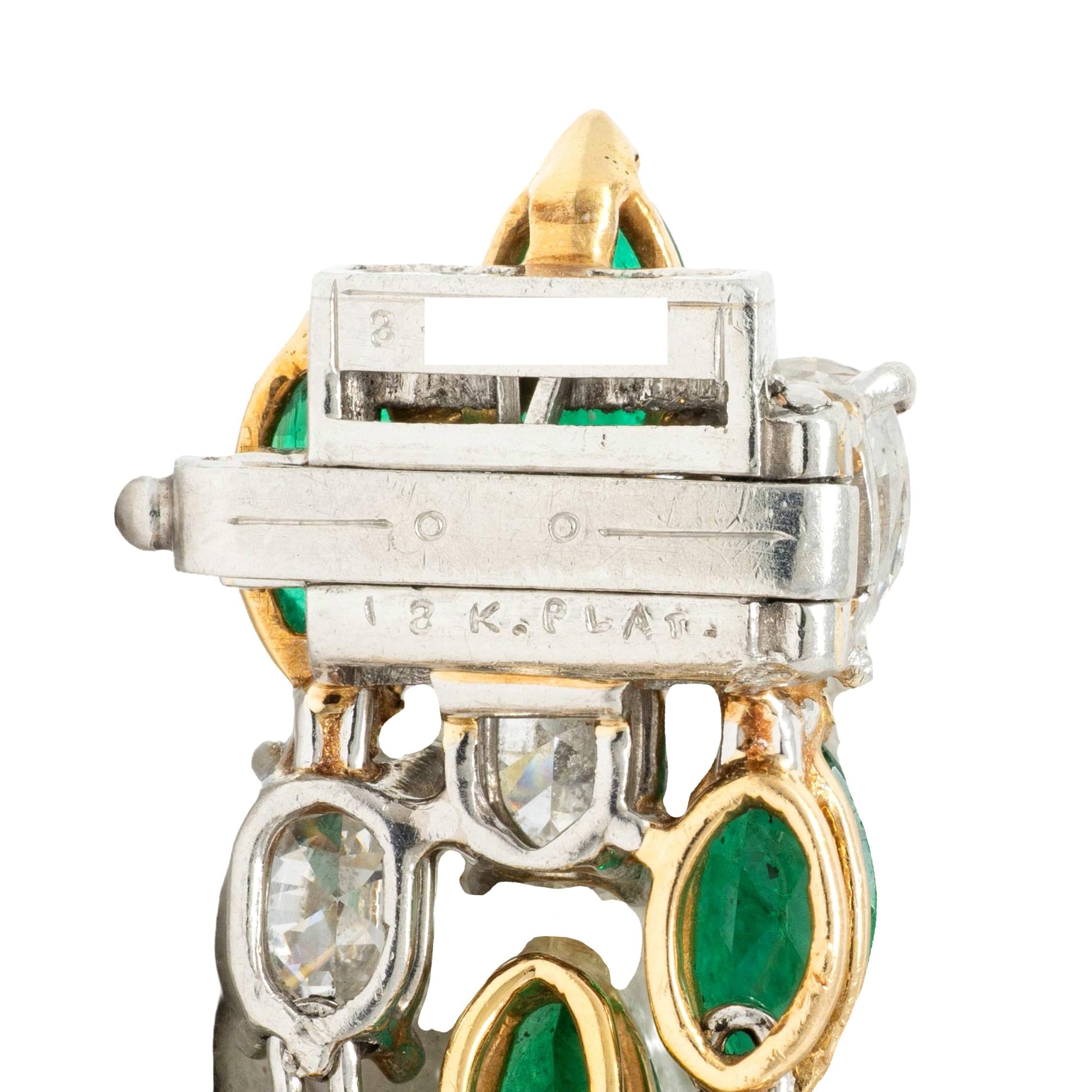 Oscar Heyman 1990's Emerald Diamond Platinum 18K Gold Vintage Stripe Bracelet