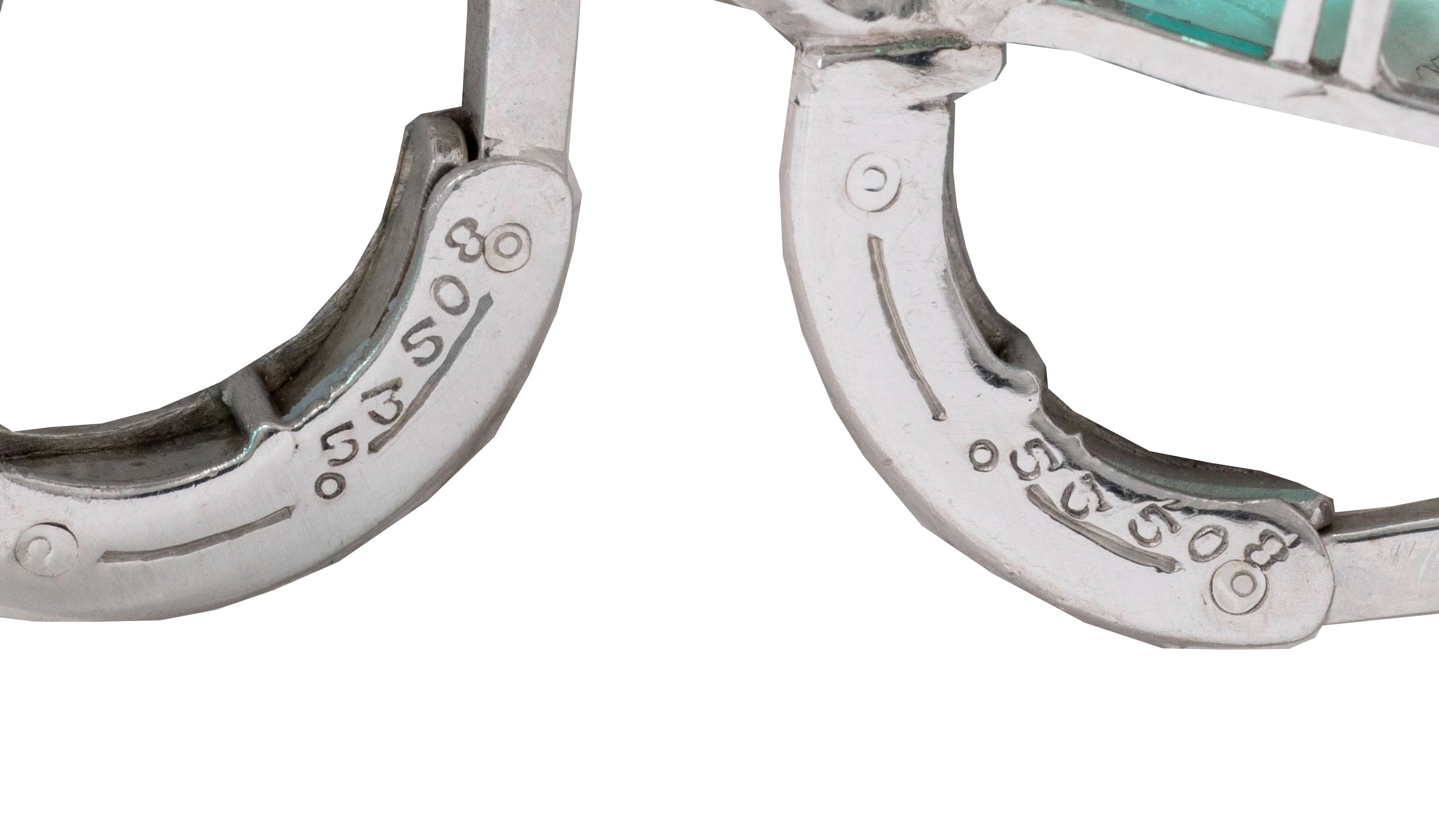 Oscar Heyman 1950's Colombian Emerald Diamond Platinum Vintage Ribbon Ear-Clip Earrings GIA