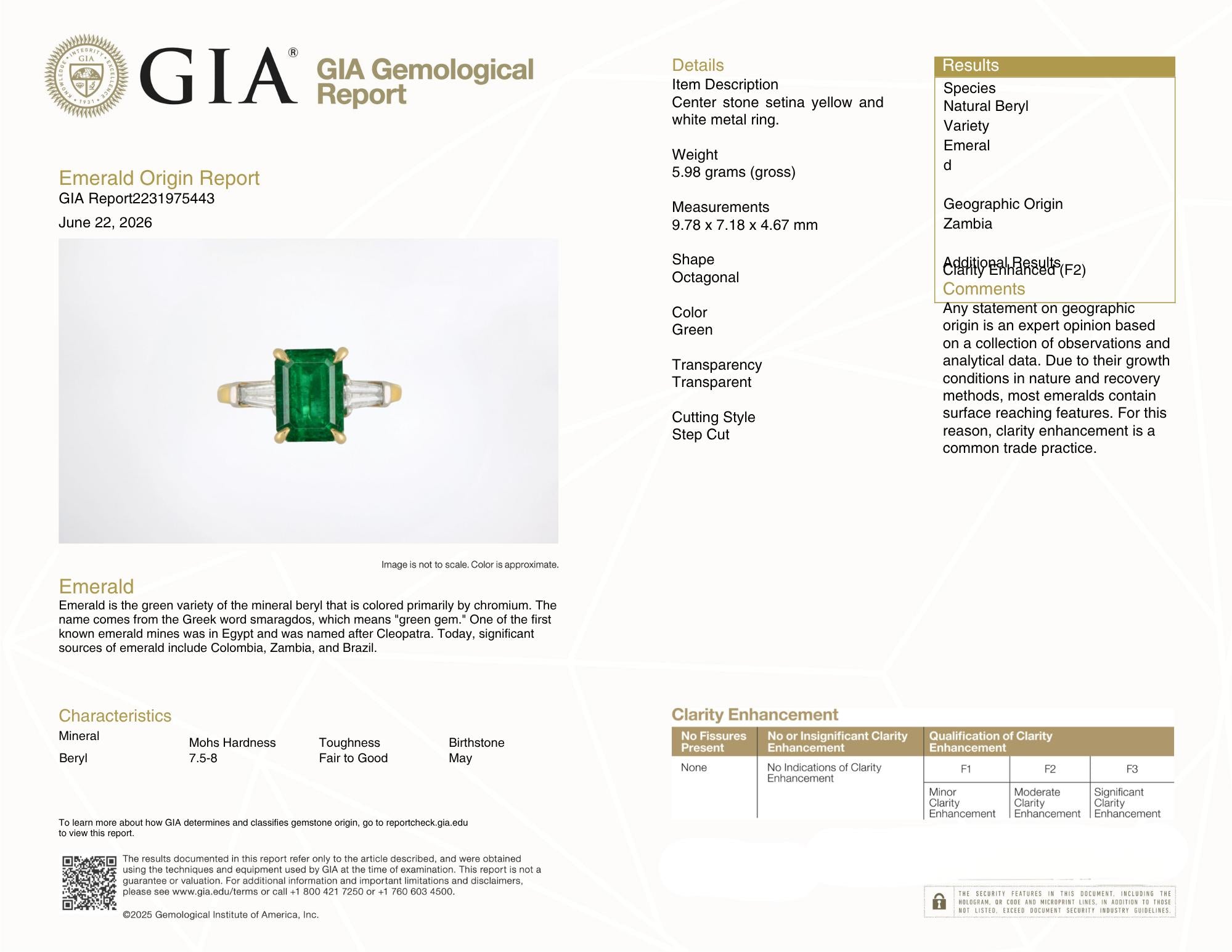 Deboulle 2000's Emerald Diamond 18K Gold Platinum Contemporary Ring GIA