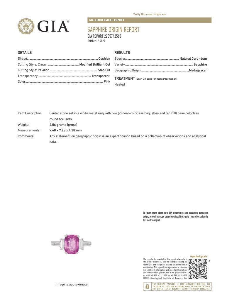 Contemporary 3.35 CTW Madagascar Pink Sapphire Diamond 18K White Gold Ring GIA