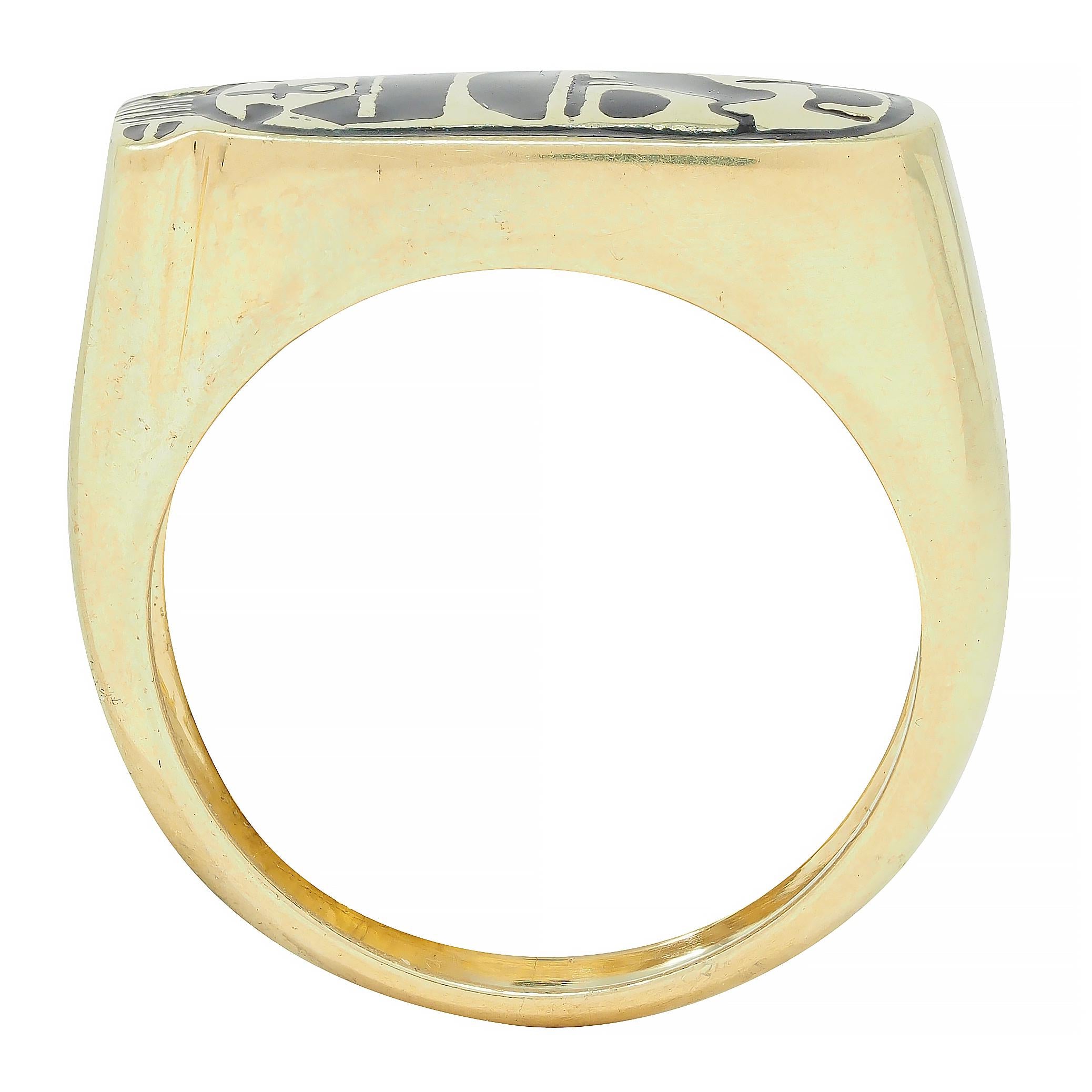 Contemporary Enamel 14 Karat Yellow Gold Egyptian Revival Cartouche Signet Ring
