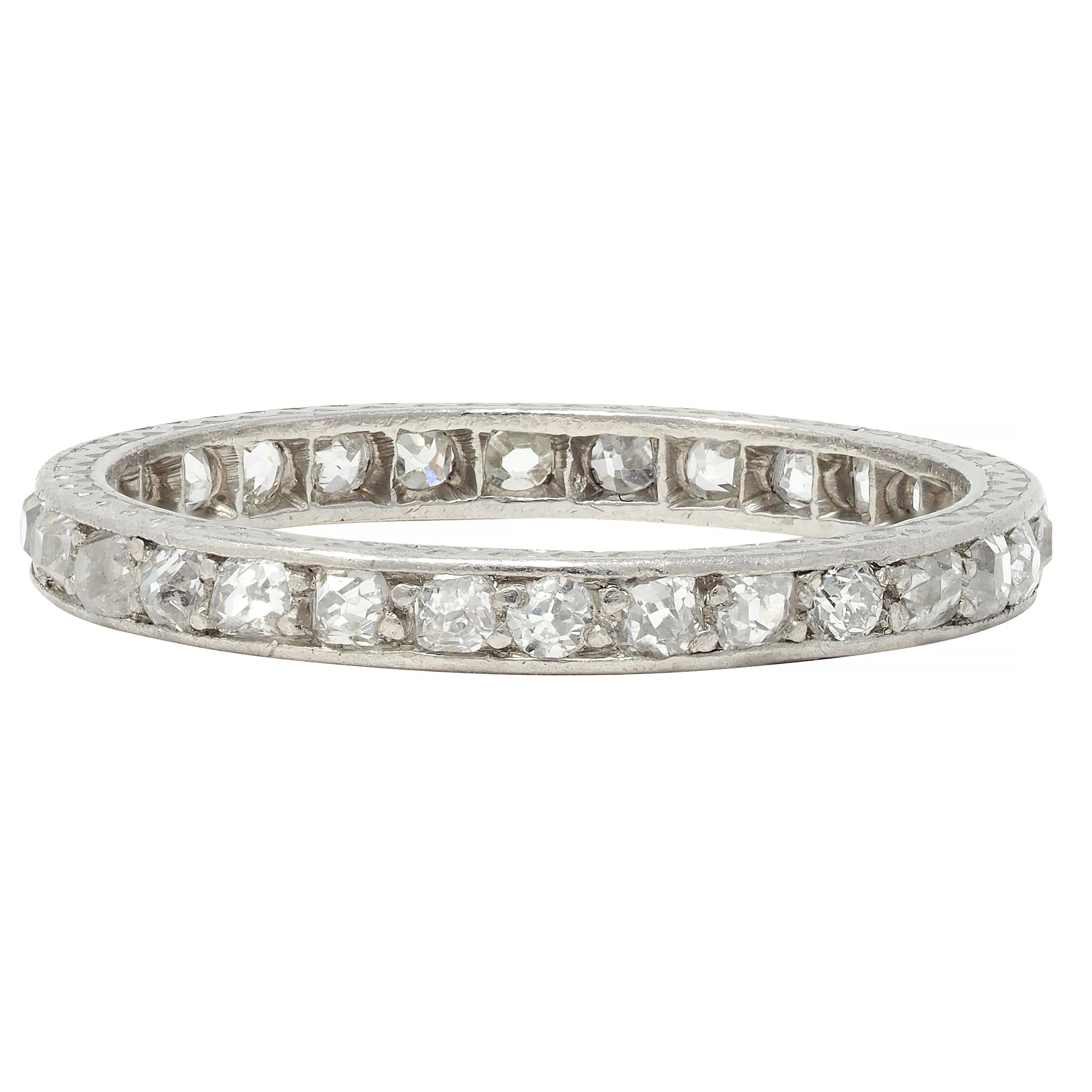 Art Deco 0.90 CTW Diamond Platinum Vintage Eternity Wedding Band Ring