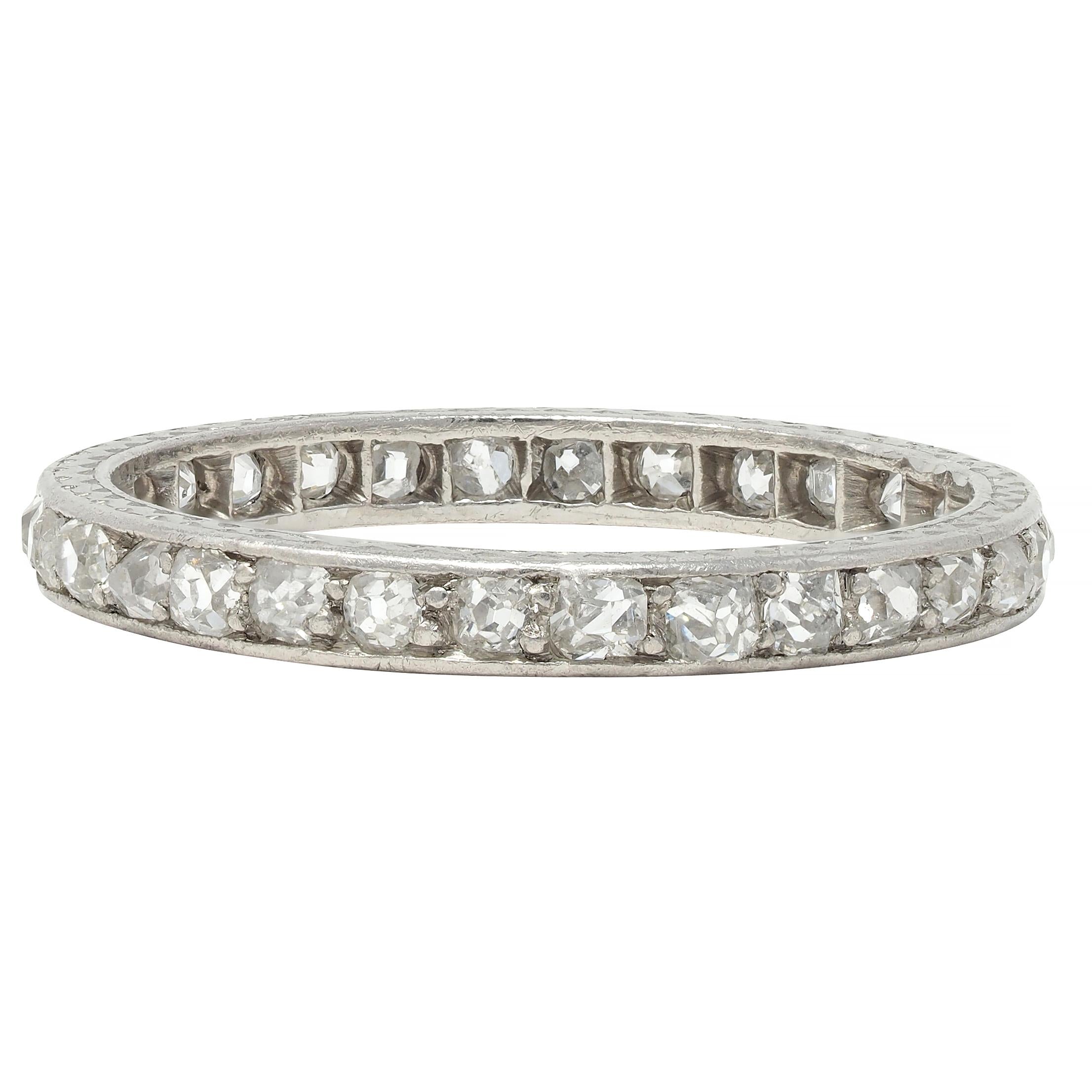 Art Deco 0.90 CTW Diamond Platinum Vintage Eternity Wedding Band Ring