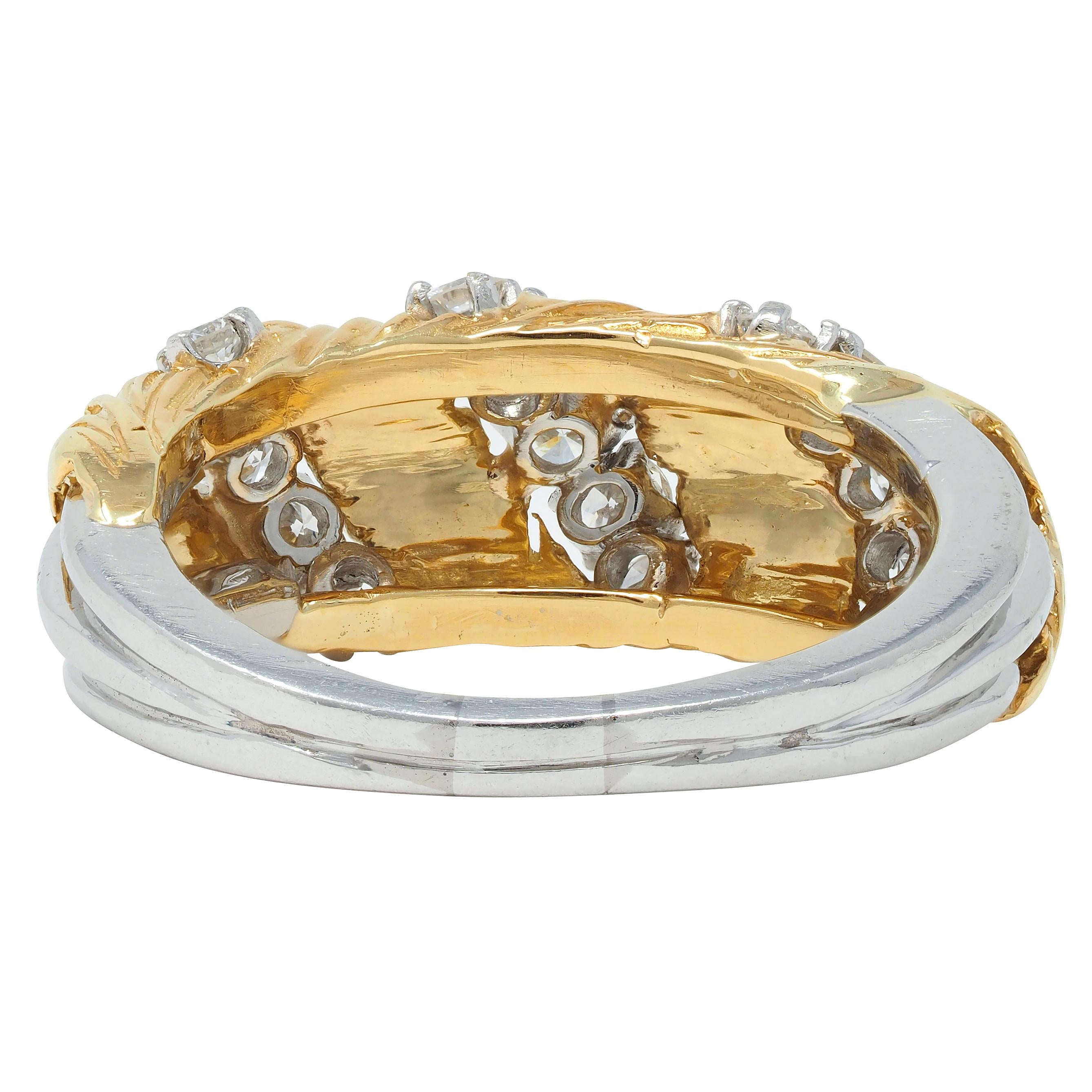McTeigue & Co. 1950's Diamond Platinum 18 Karat Gold Vintage Feather Band Ring