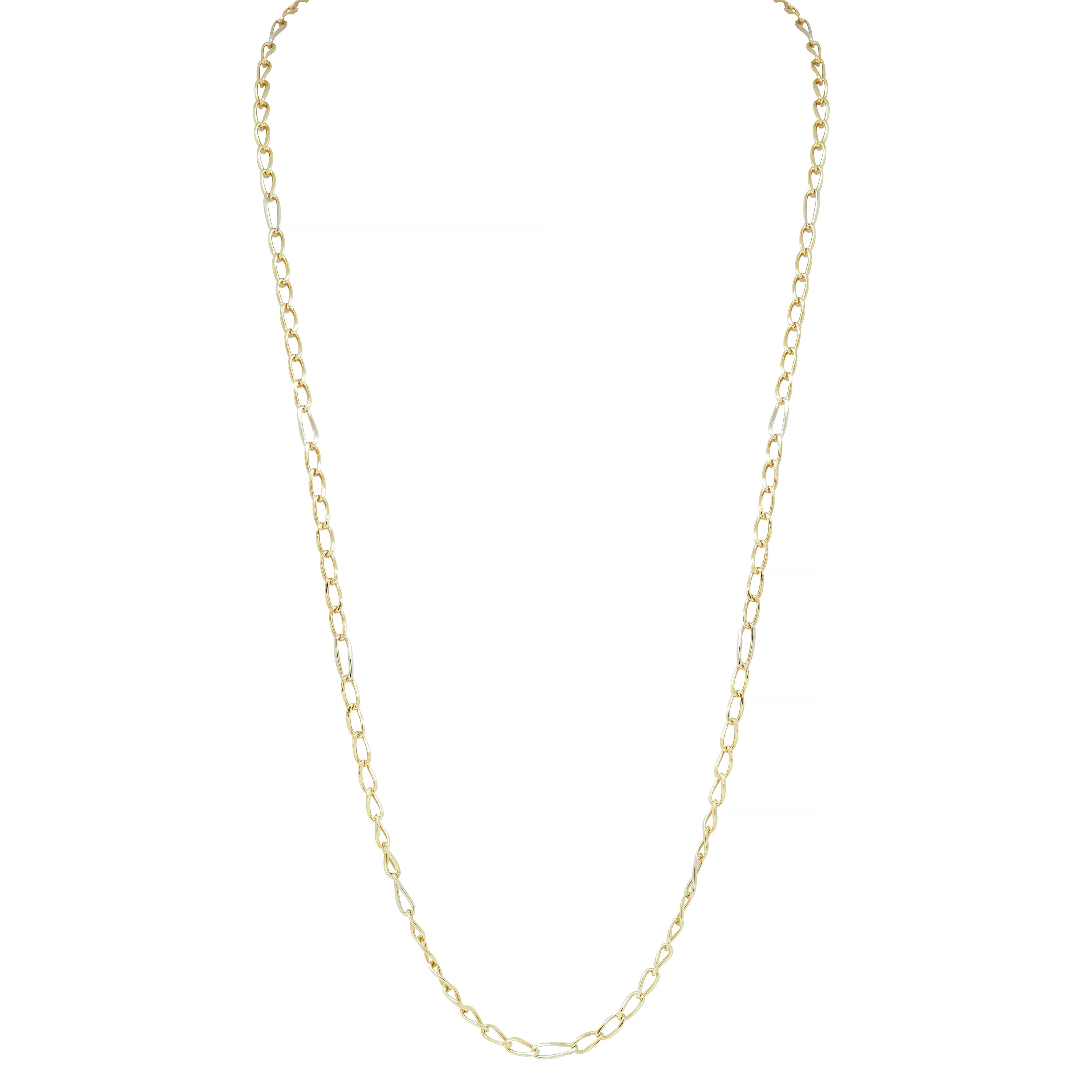 Bulgari 18K Two-Tone Yellow White Gold Vintage Unisex Oval Link Chain Necklace