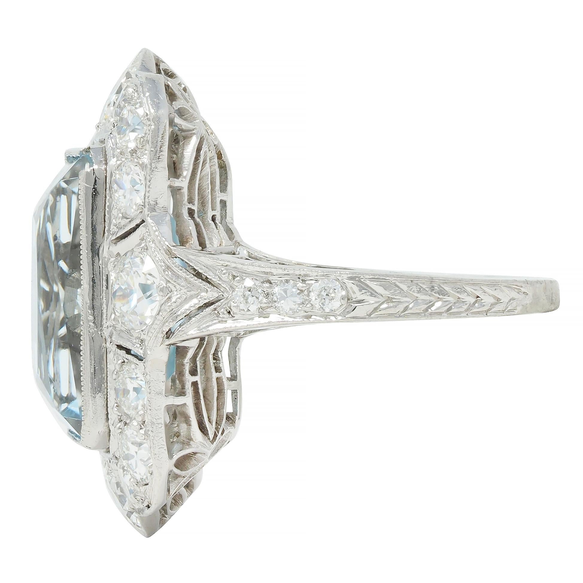Art Deco 8.48 CTW Aquamarine Diamond Platinum Vintage Cocktail Ring