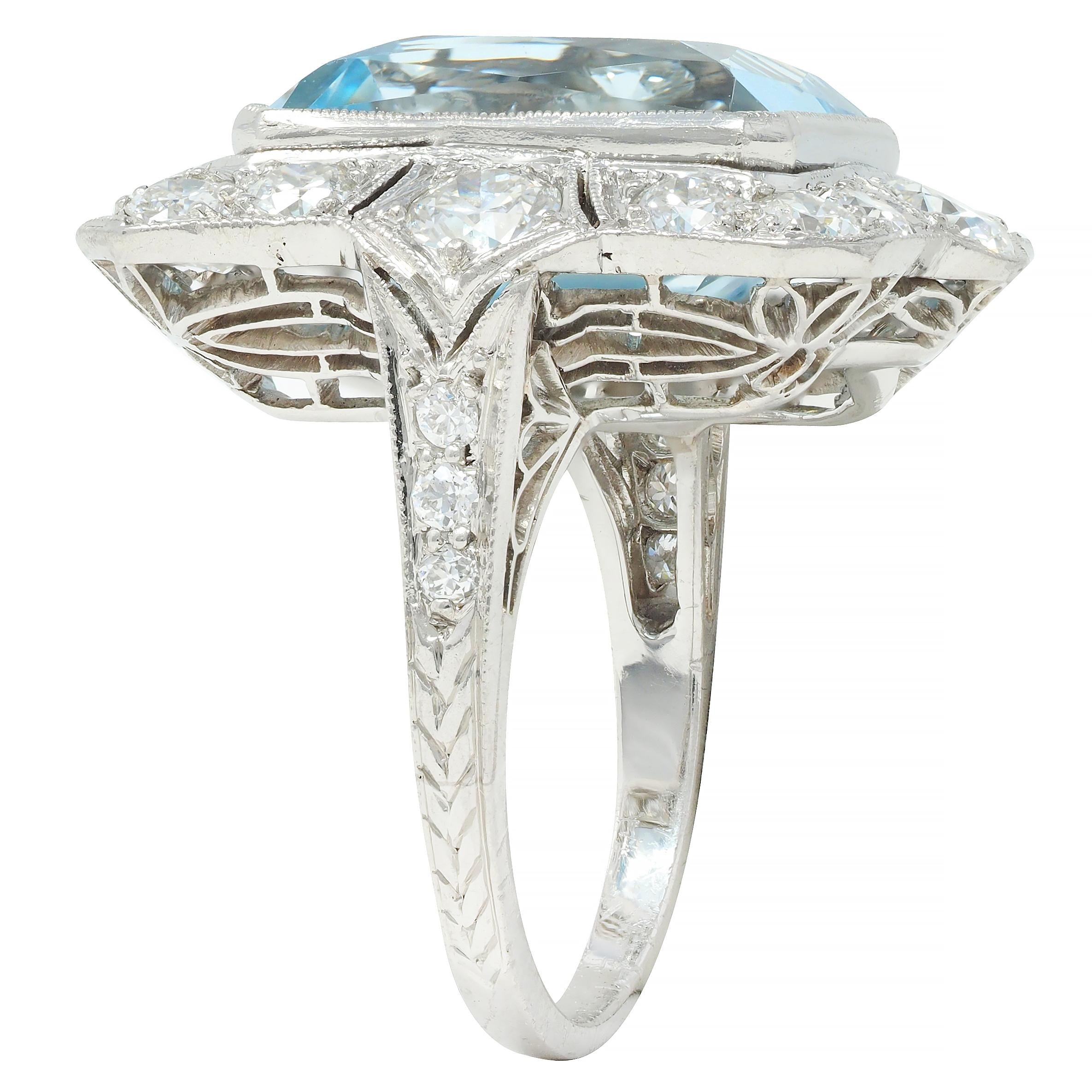 Art Deco 8.48 CTW Aquamarine Diamond Platinum Vintage Cocktail Ring