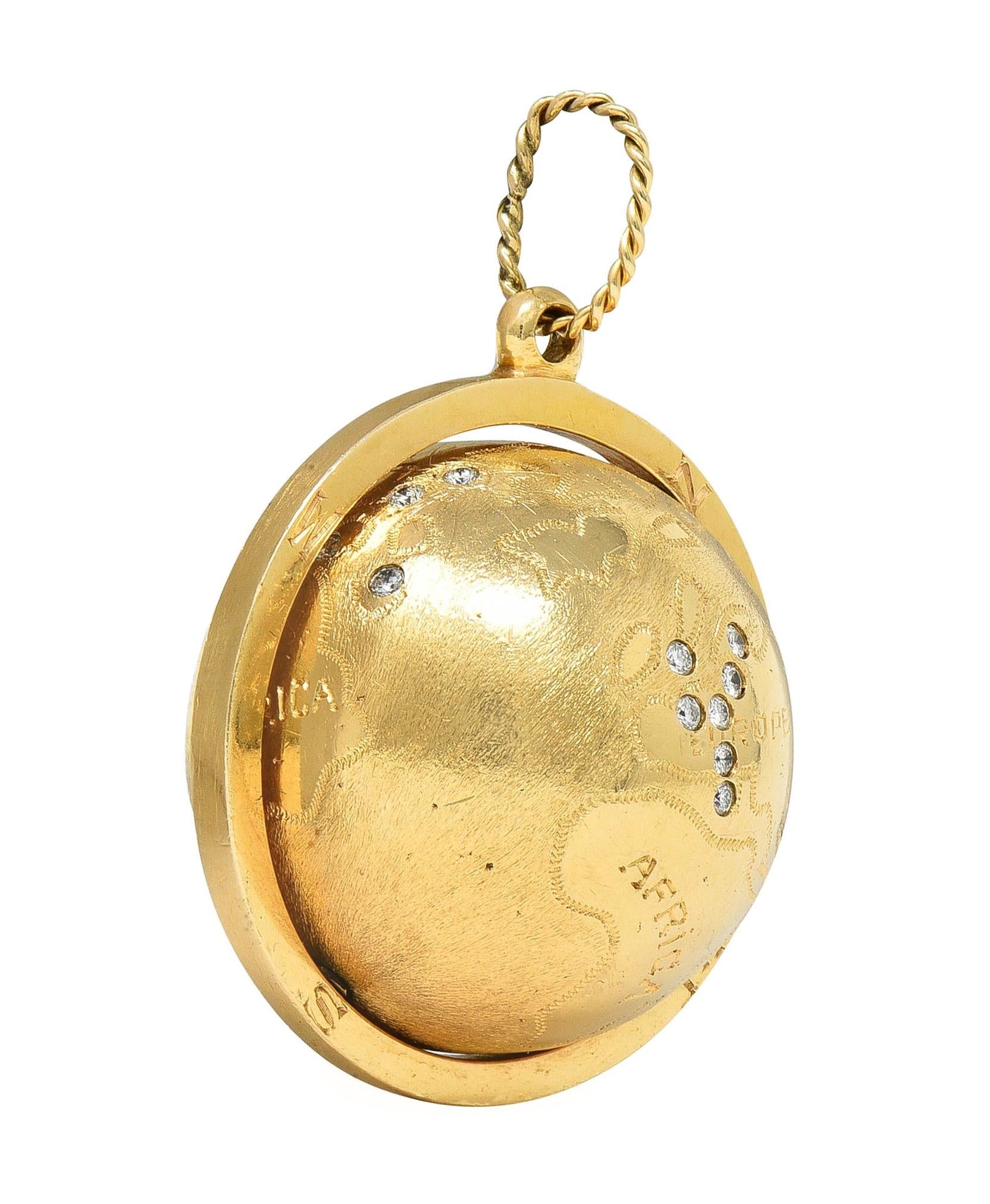 Cartier 1960's Diamond 14 Karat Yellow Gold Spinning World Globe Pendant