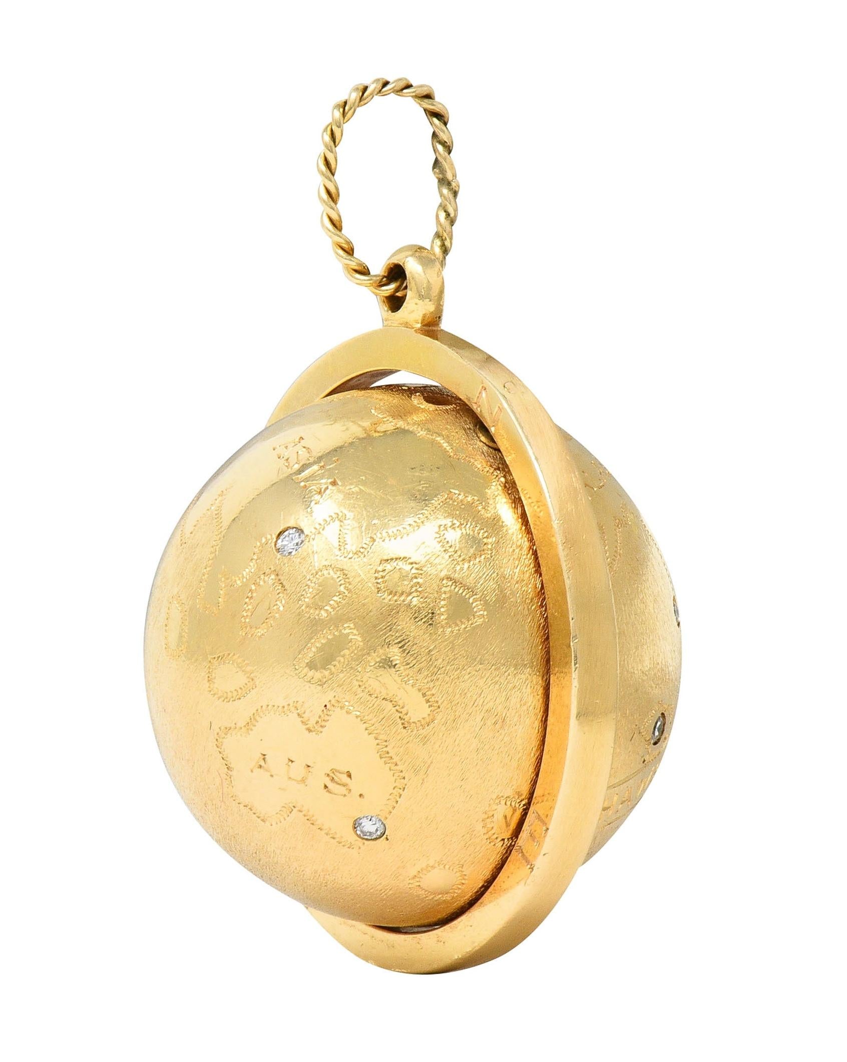Cartier 1960's Diamond 14 Karat Yellow Gold Spinning World Globe Pendant