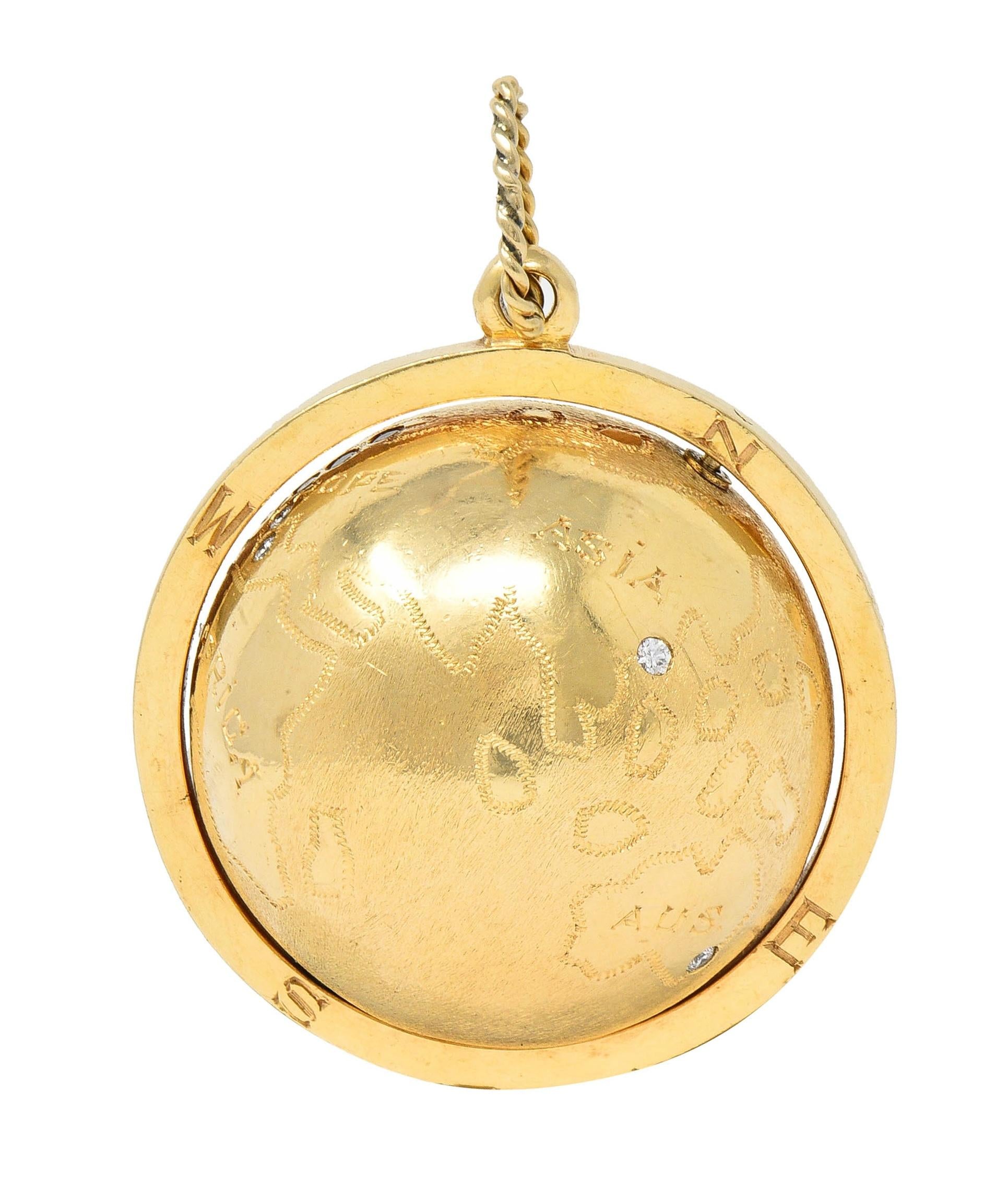 Cartier 1960's Diamond 14 Karat Yellow Gold Spinning World Globe Pendant