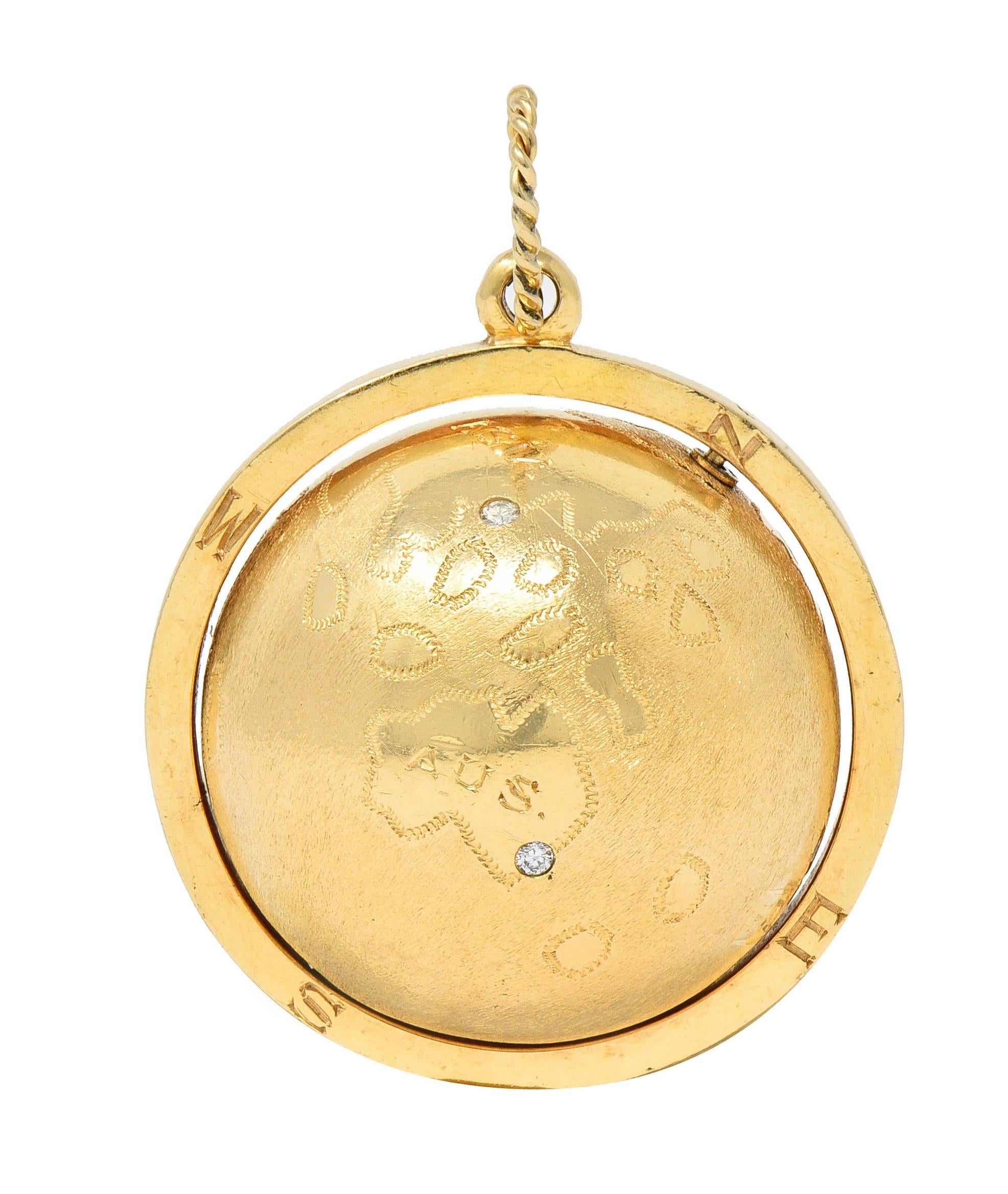 Cartier 1960's Diamond 14 Karat Yellow Gold Spinning World Globe Pendant