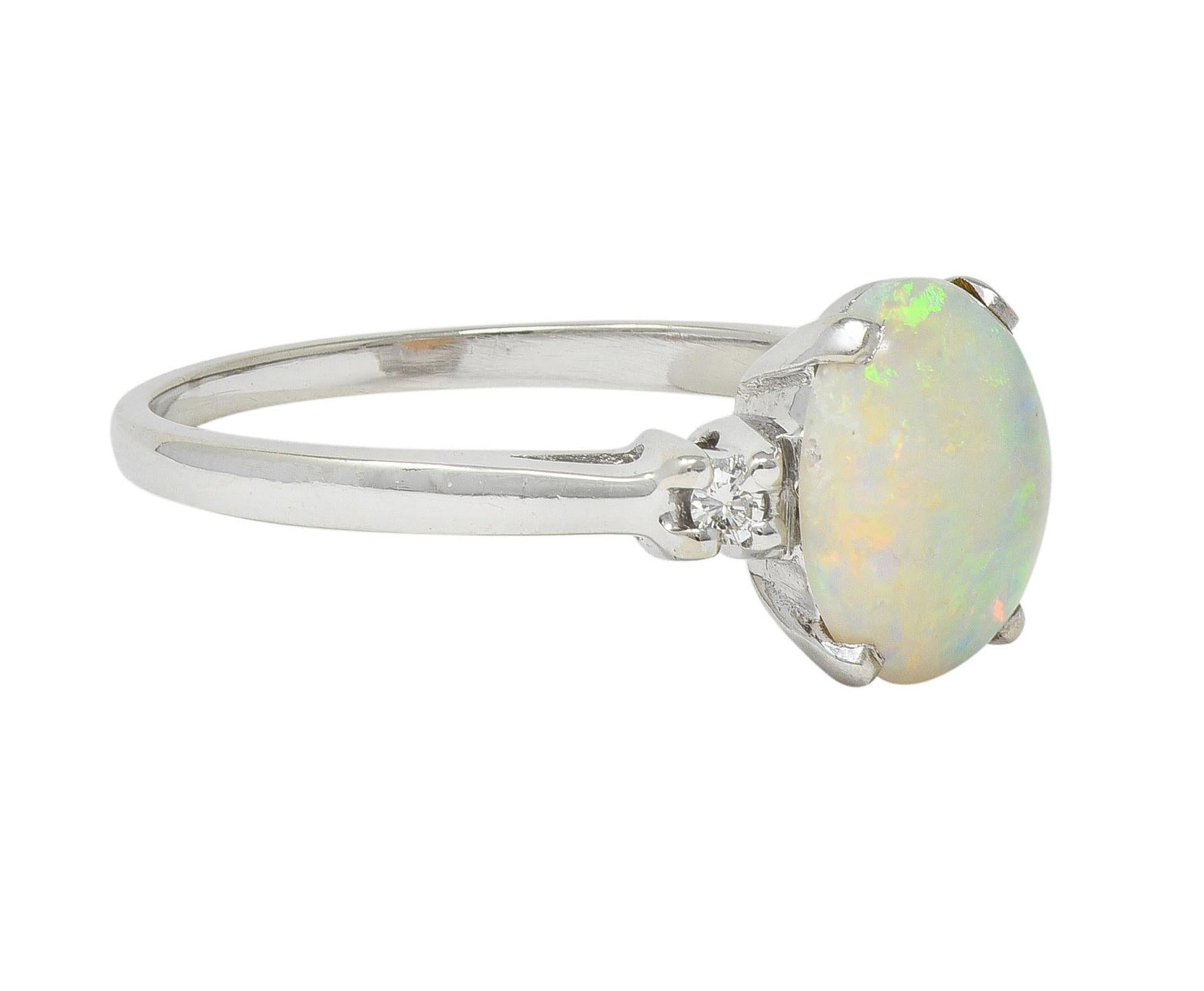 Contemporary Opal Diamond 14 Karat White Gold Three Stone Ring