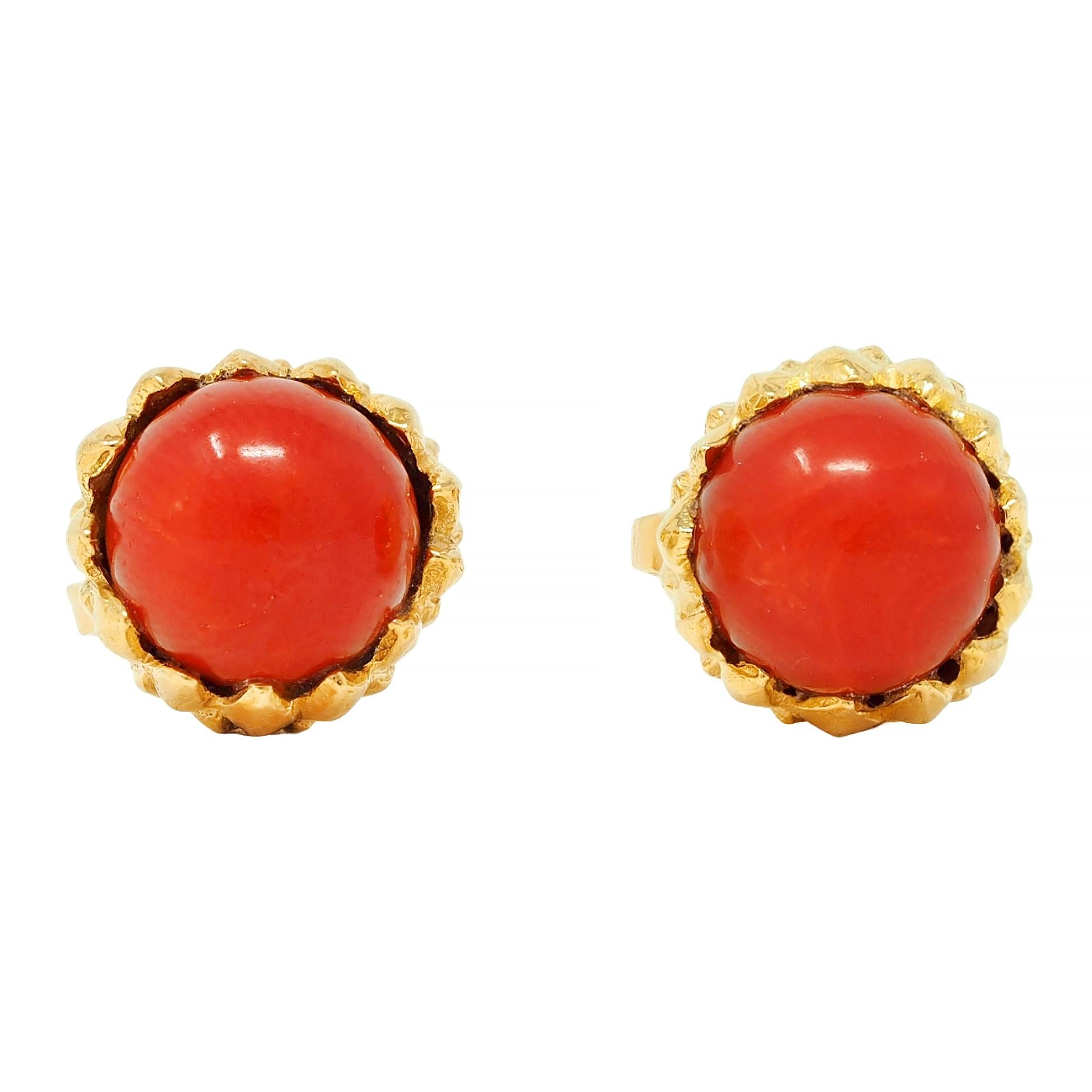 Tiffany & Co. 1960's Coral 18 Karat Yellow Gold Vintage Acorn Stud Earrings