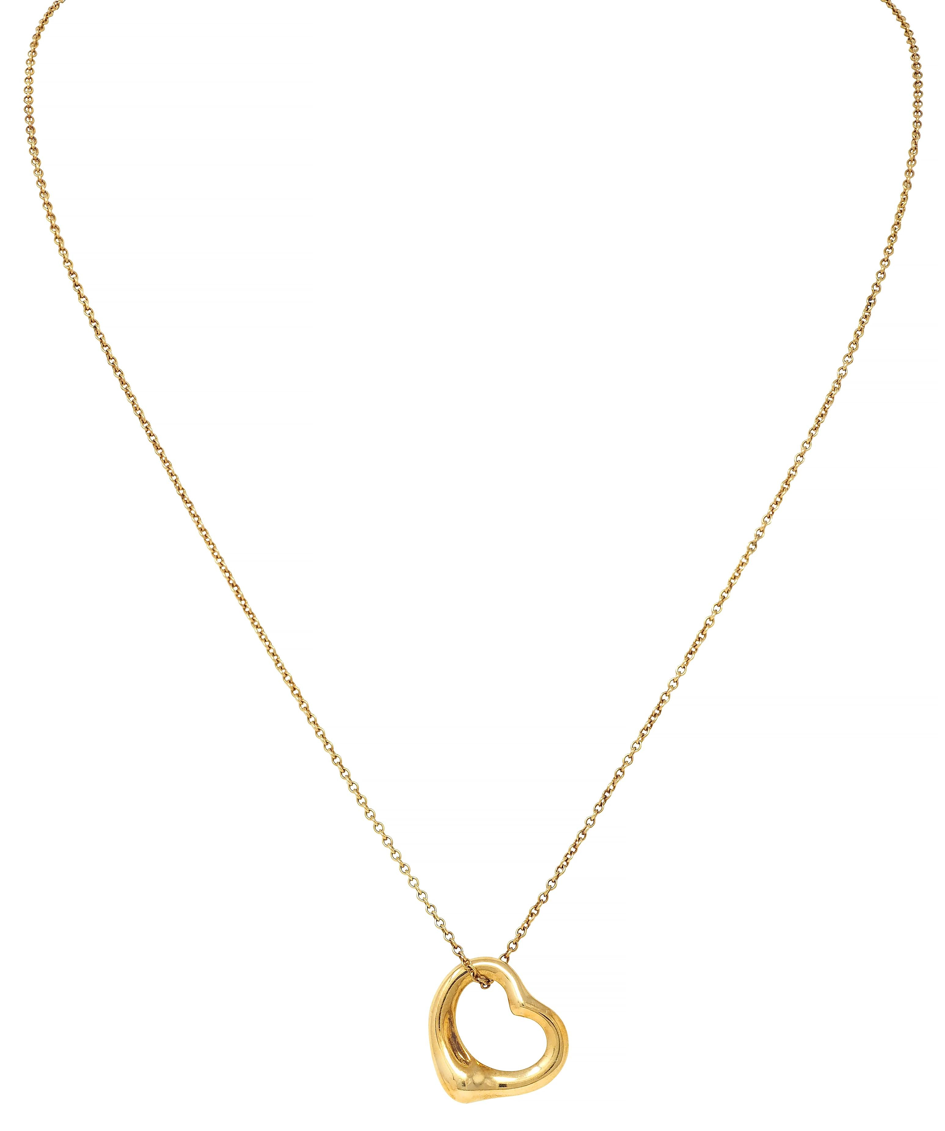Elsa Peretti Tiffany & Co. 18 Karat Yellow Gold Open Heart Pendant Necklace