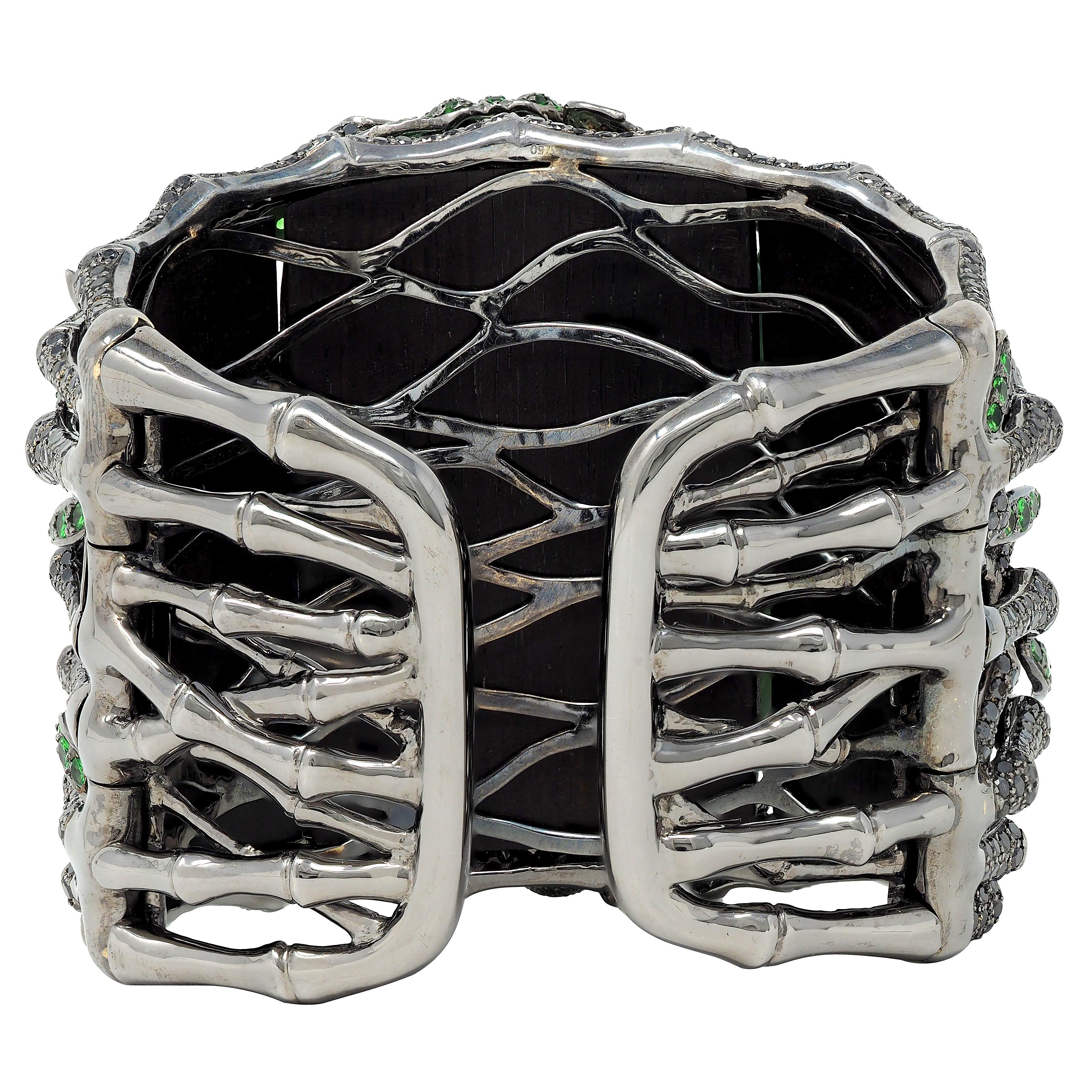 Wendy Yue 2013 Jade Garnet Diamond 18K Gold Forbidden Forest Frog Cuff Bracelet