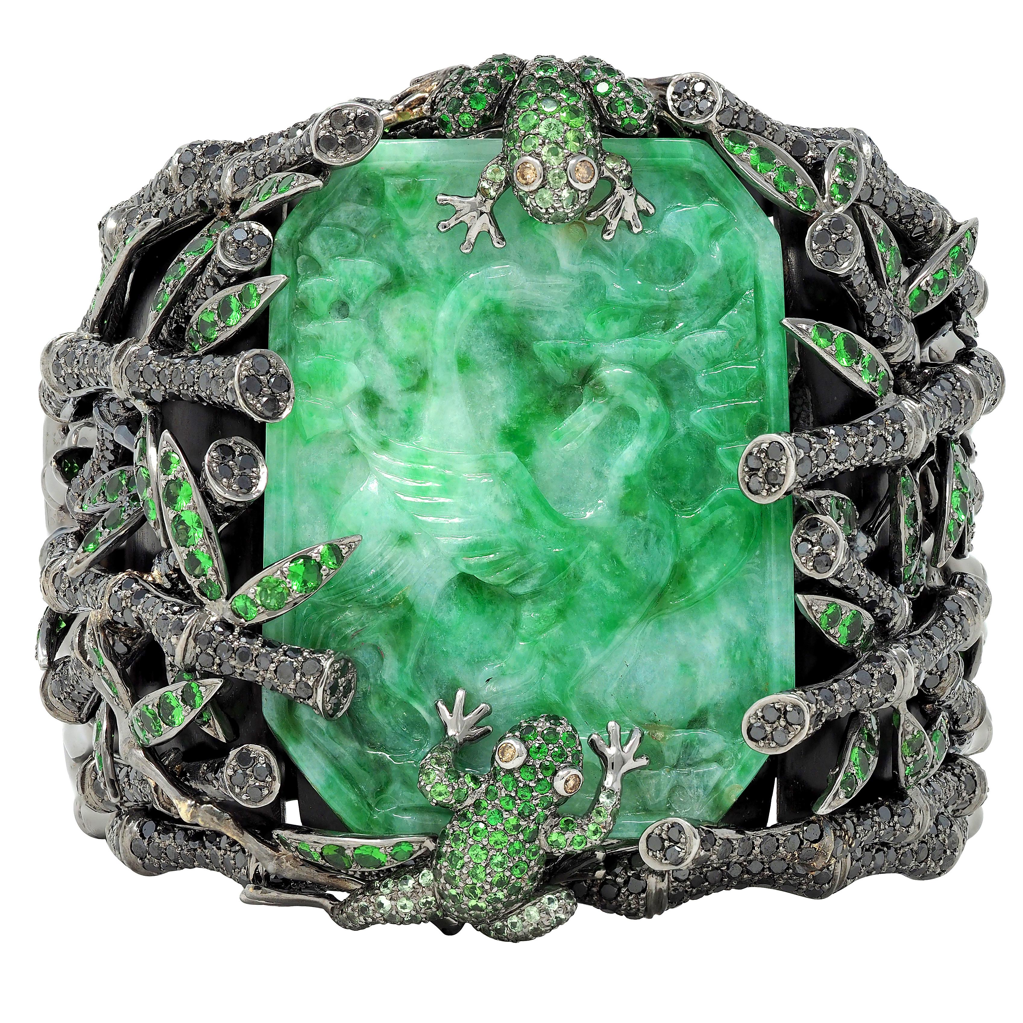 Wendy Yue 2013 Jade Garnet Diamond 18K Gold Forbidden Forest Frog Cuff Bracelet