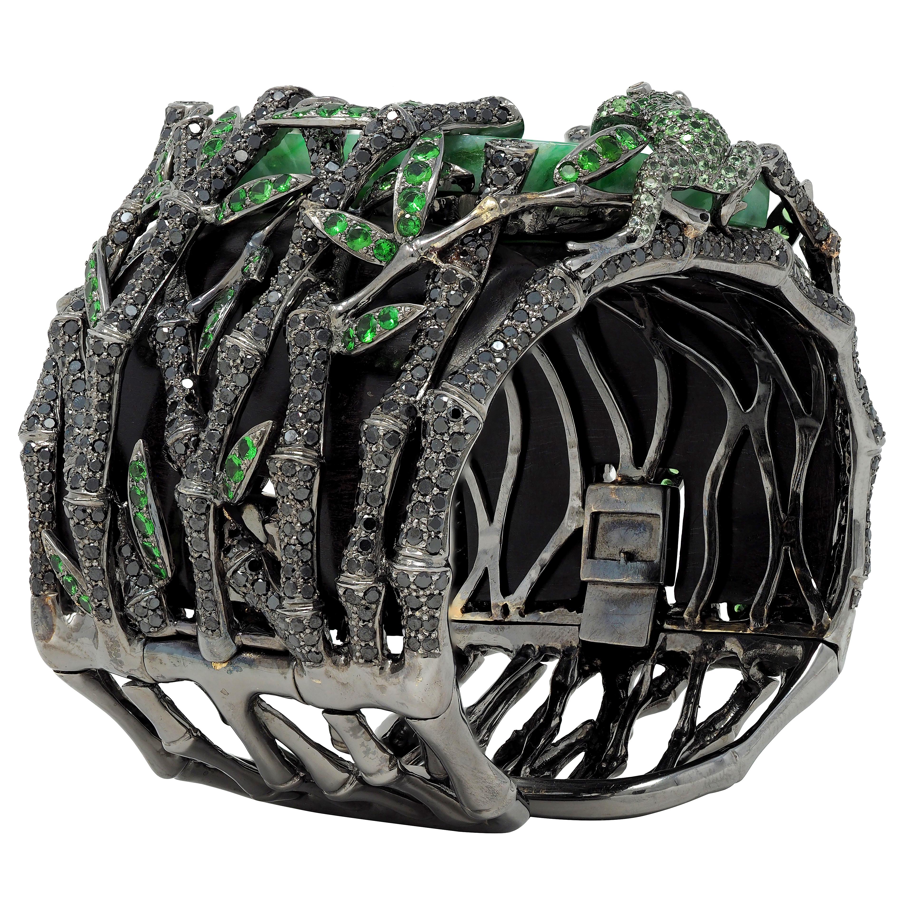 Wendy Yue 2013 Jade Garnet Diamond 18K Gold Forbidden Forest Frog Cuff Bracelet
