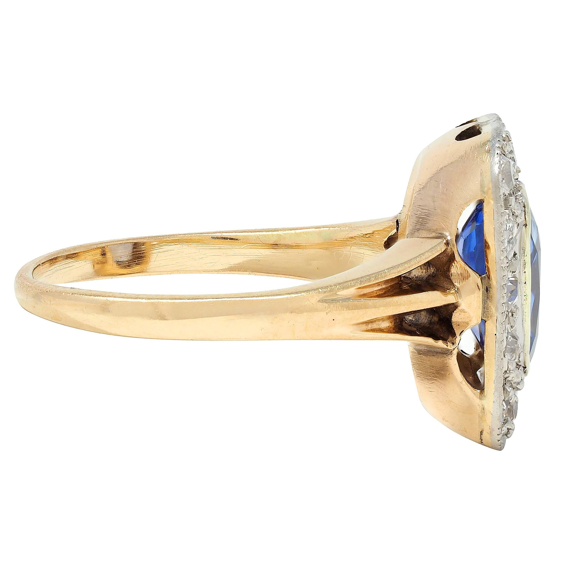 Edwardian 2.98 CTW Sapphire Diamond Platinum 14 Karat Gold Antique Halo Ring