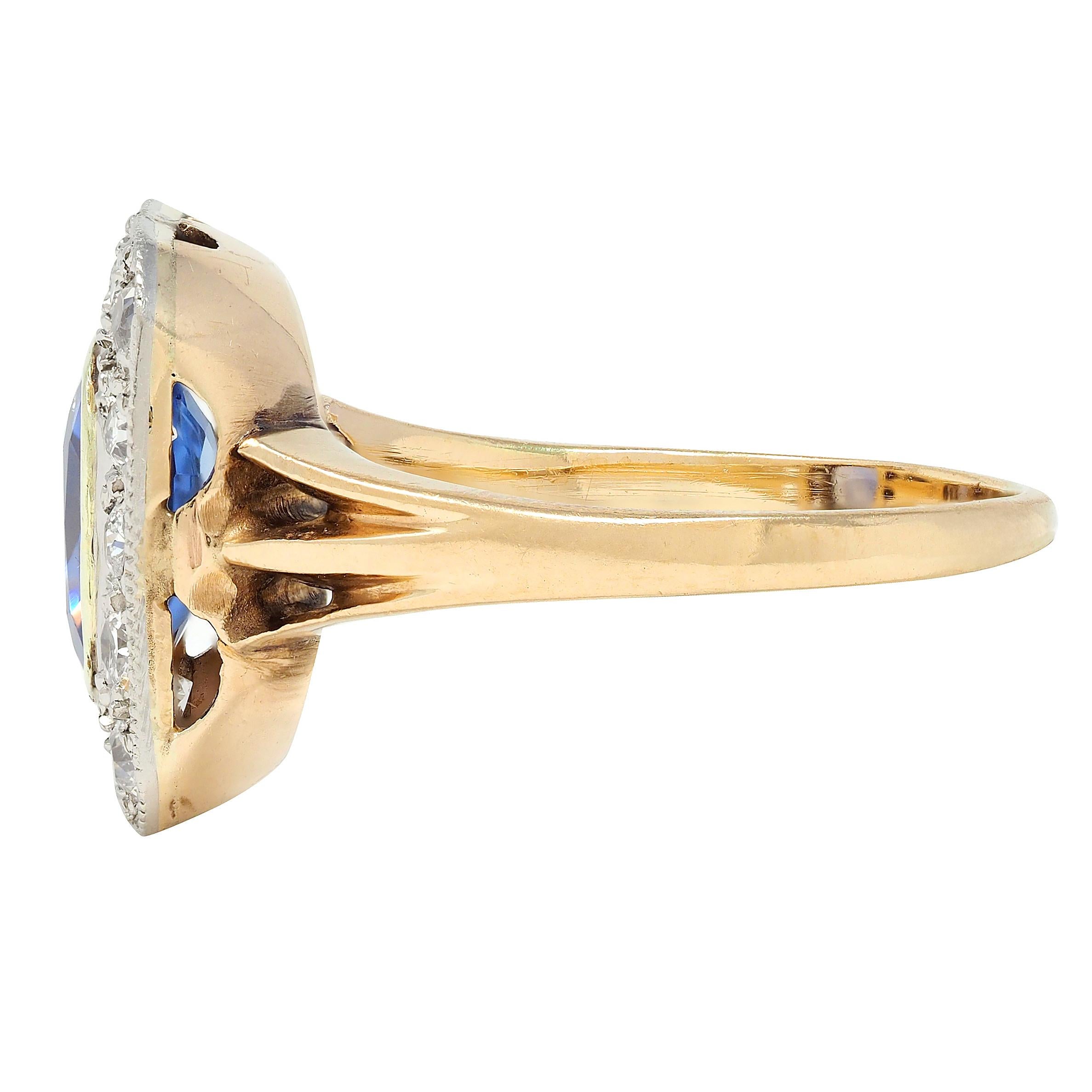 Edwardian 2.98 CTW Sapphire Diamond Platinum 14 Karat Gold Antique Halo Ring