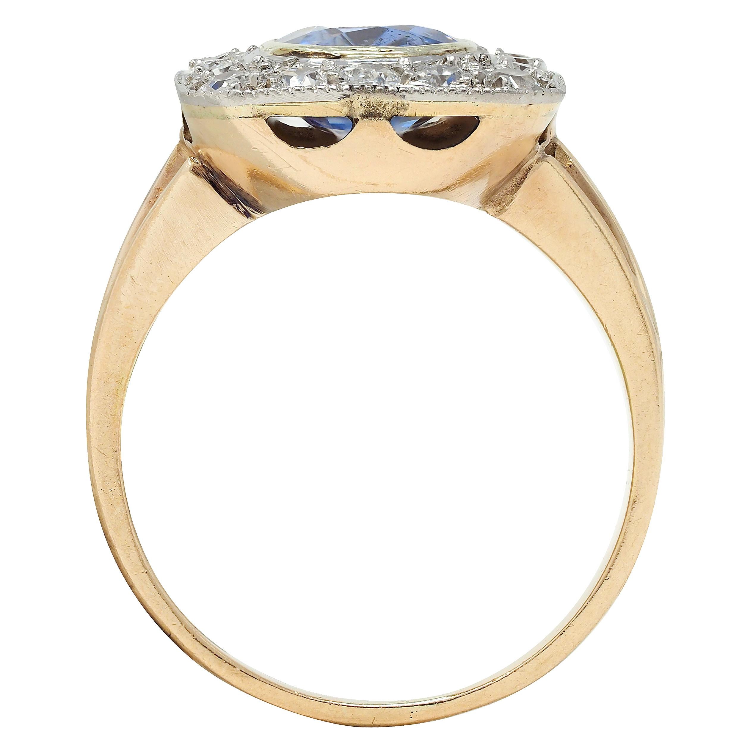 Edwardian 2.98 CTW Sapphire Diamond Platinum 14 Karat Gold Antique Halo Ring