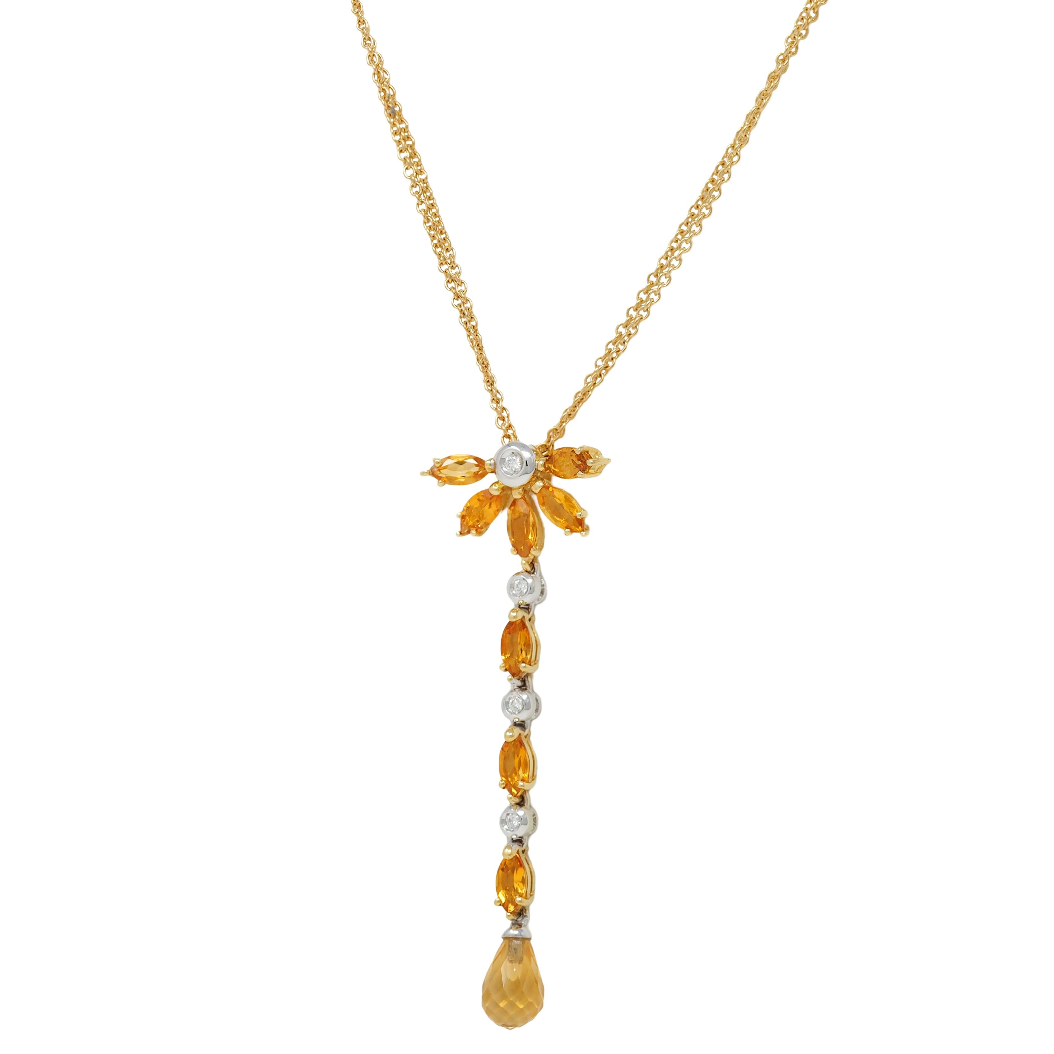 Contemporary 1.50 CTW Citrine Diamond 18 Karat Two-Tone Gold Drop Necklace