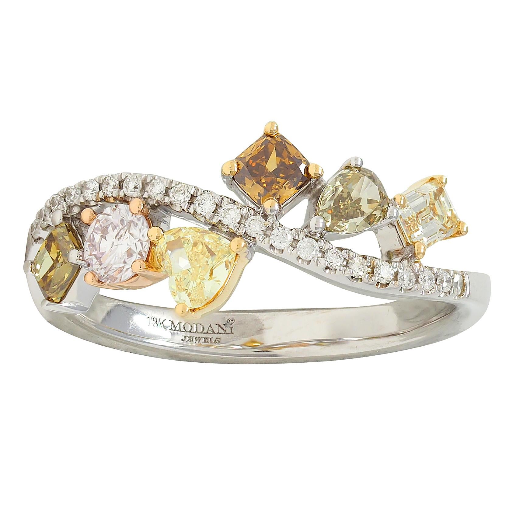 Modani Contemporary Fancy Diamond 18 Karat Two-Tone Gold Band Ring