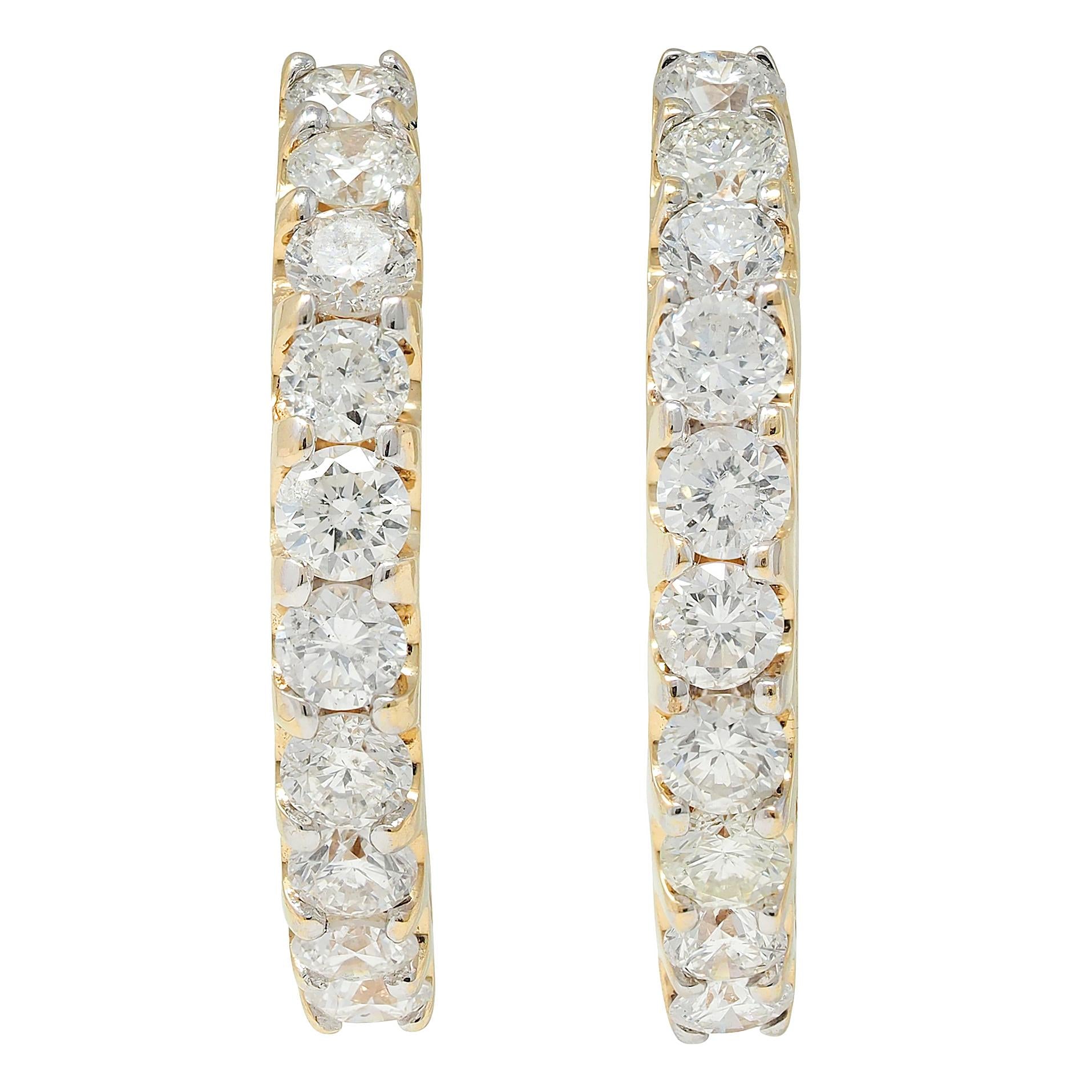 Contemporary 2.00 CTW Diamond 14 Karat Yellow Gold Hoop Earrings