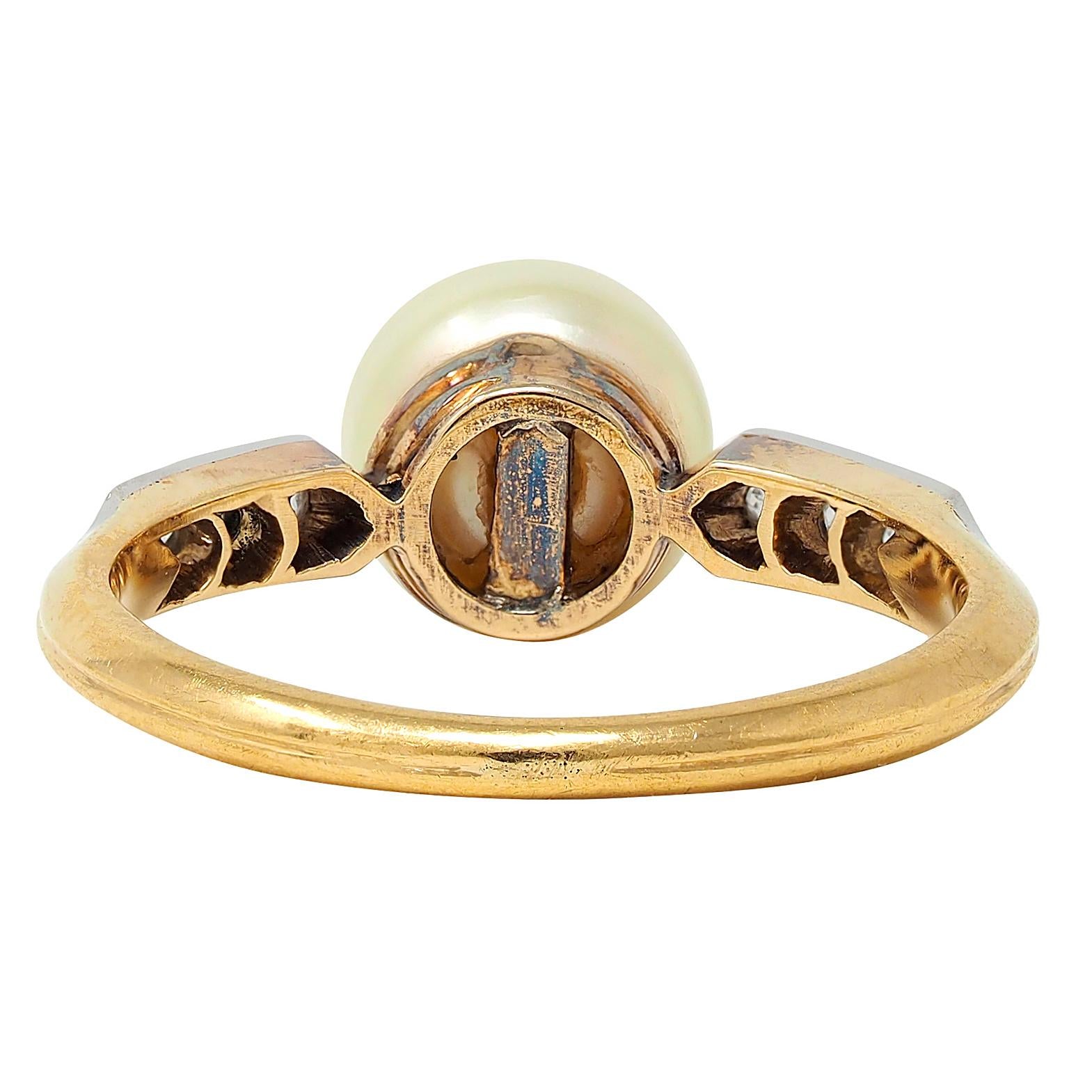Edwardian Natural Saltwater Pearl Diamond Platinum 18K Gold Antique Ring GIA