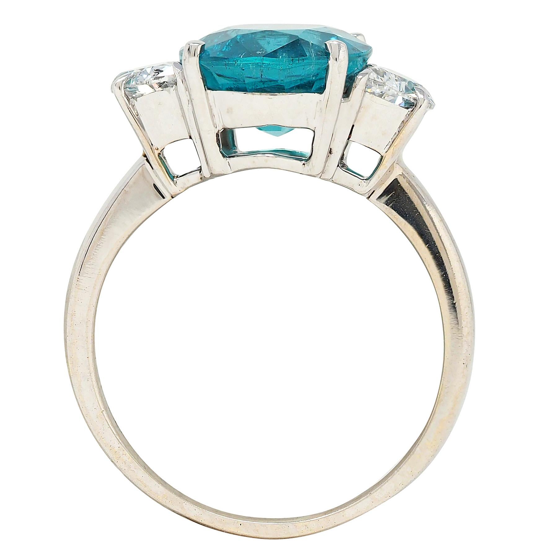 2000's 5.16 CTW Tourmaline Diamond 18 Karat White Gold Three Stone Ring GIA
