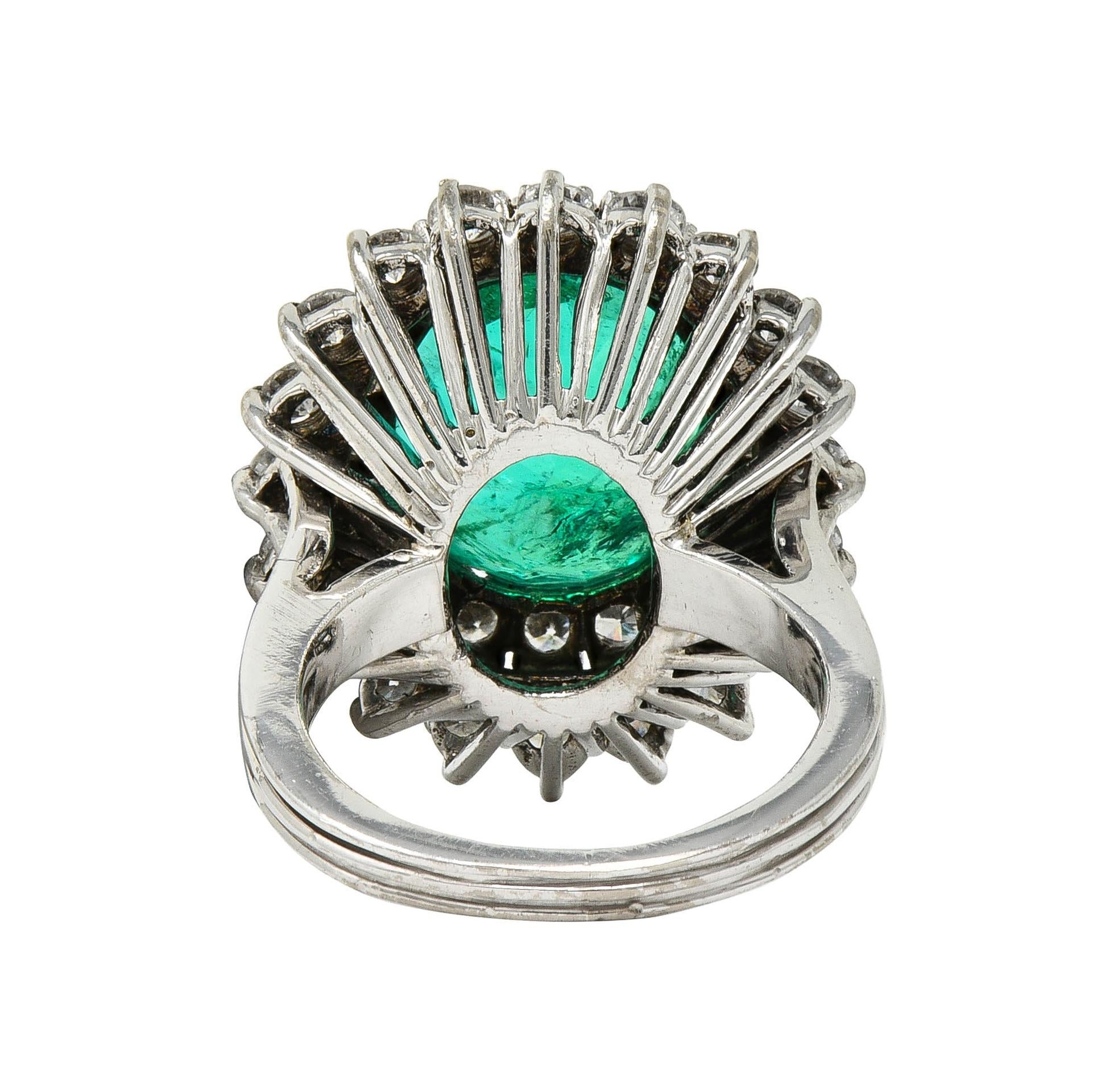Mid-Century 7.60 CTW Emerald Diamond 18 Karat Gold Vintage Double Halo Ring AGL