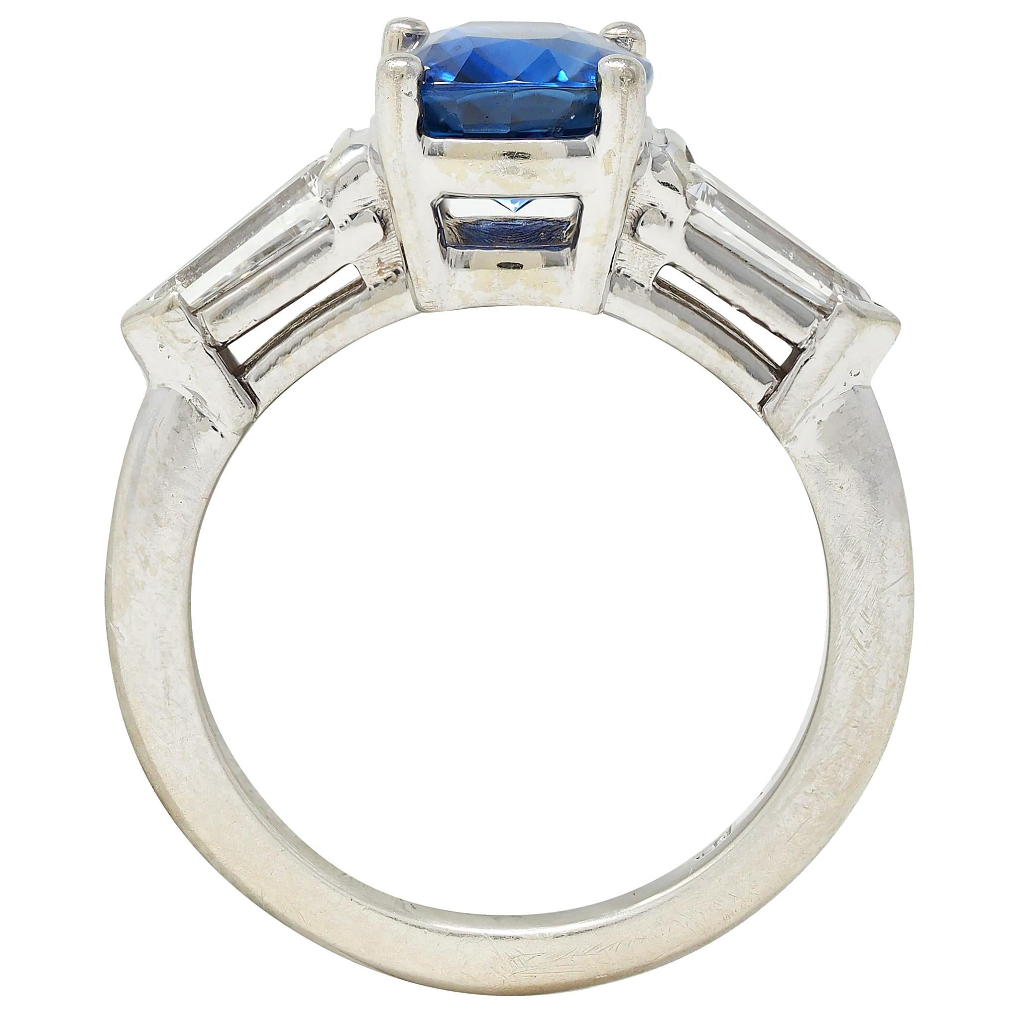 1980's 2.36 CTW Ceylon Sapphire Diamond 14K Gold Vintage Three Stone Ring GIA