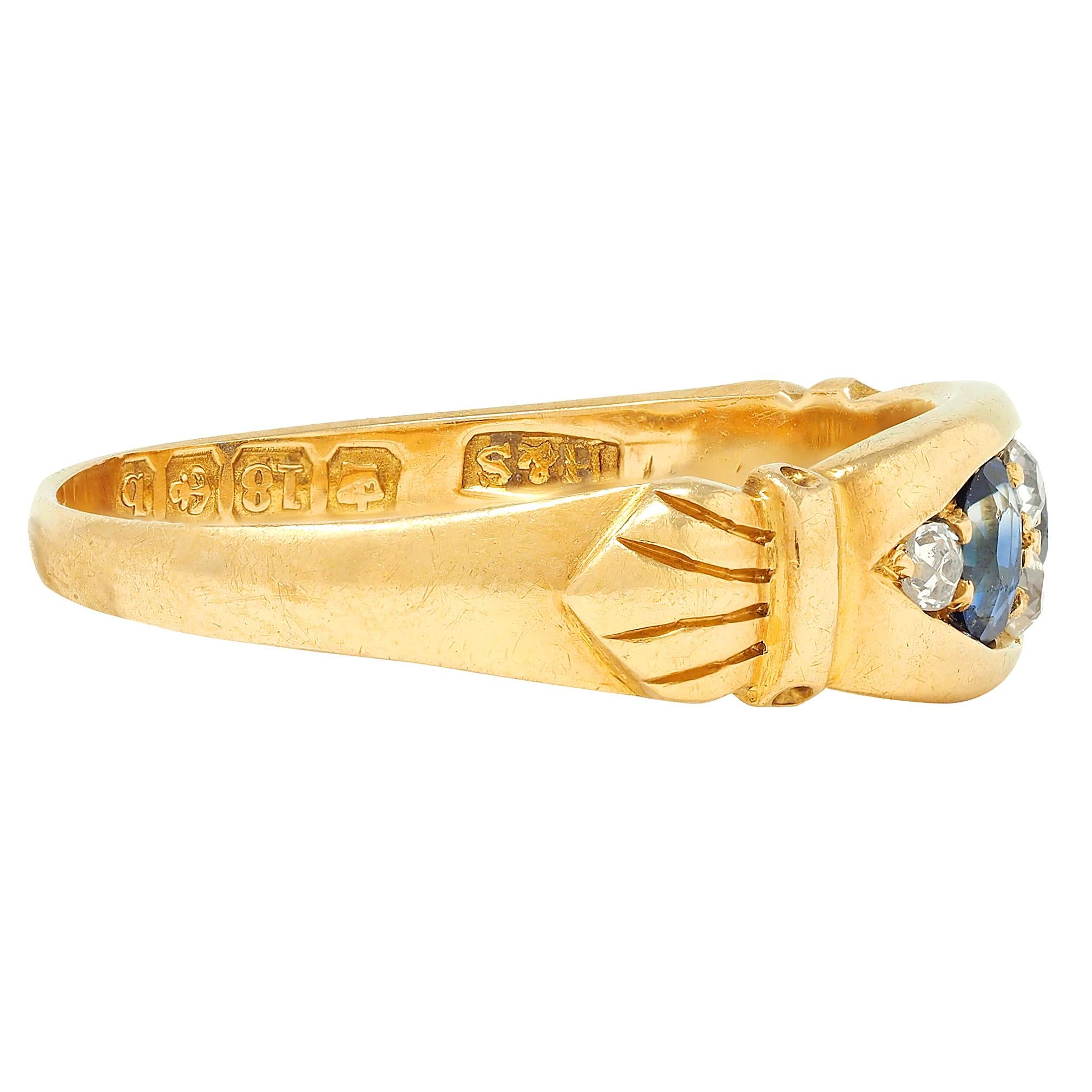Early Art Deco 1919 Sapphire Diamond 18 Karat Yellow Gold Antique Marquise Ring