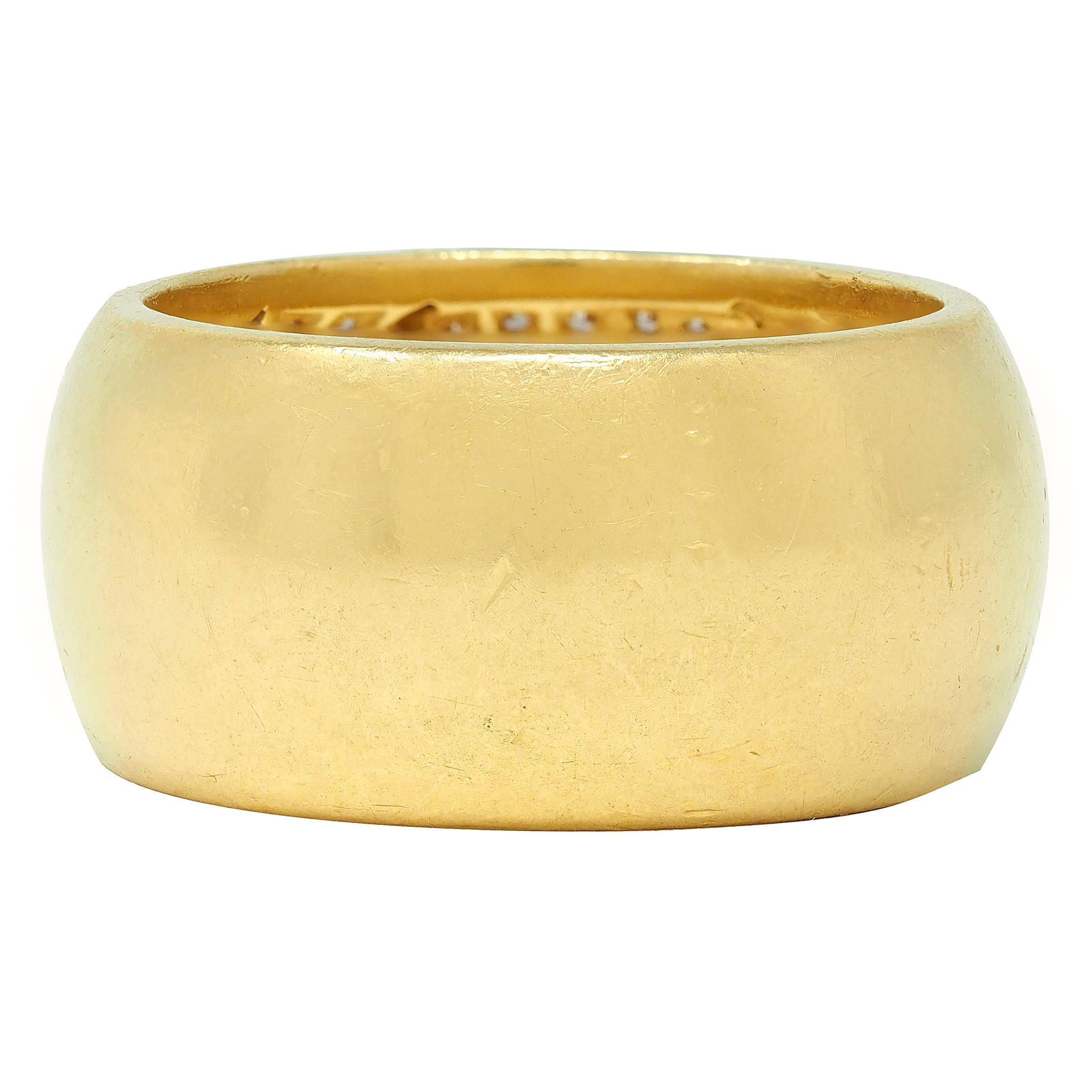 Jose Hess 1980's Diamond 18 Karat Yellow Gold Floral Vintage Wide Band Ring