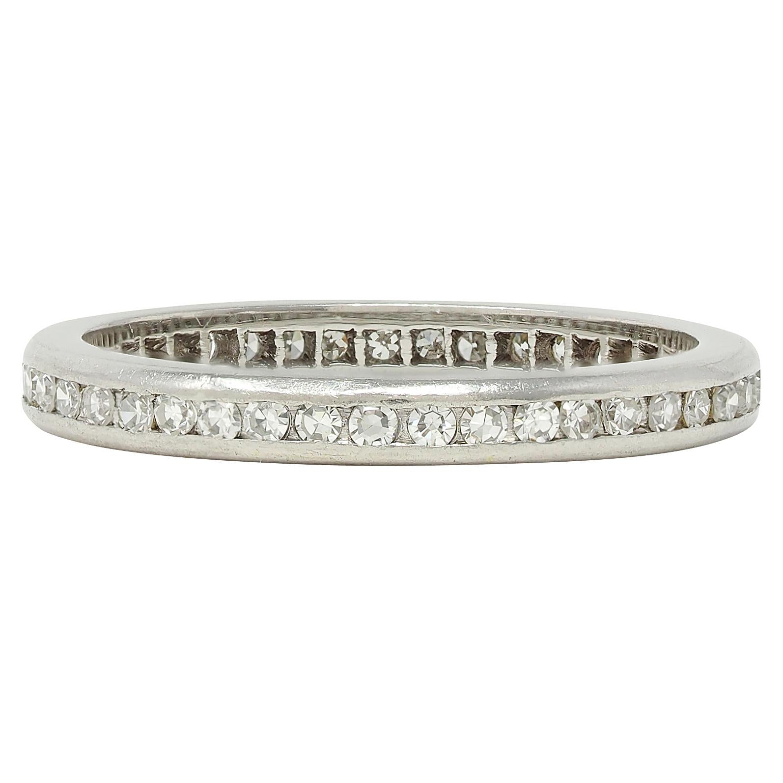 J.E. Caldwell Art Deco Diamond Platinum Vintage Eternity Wedding Band Ring