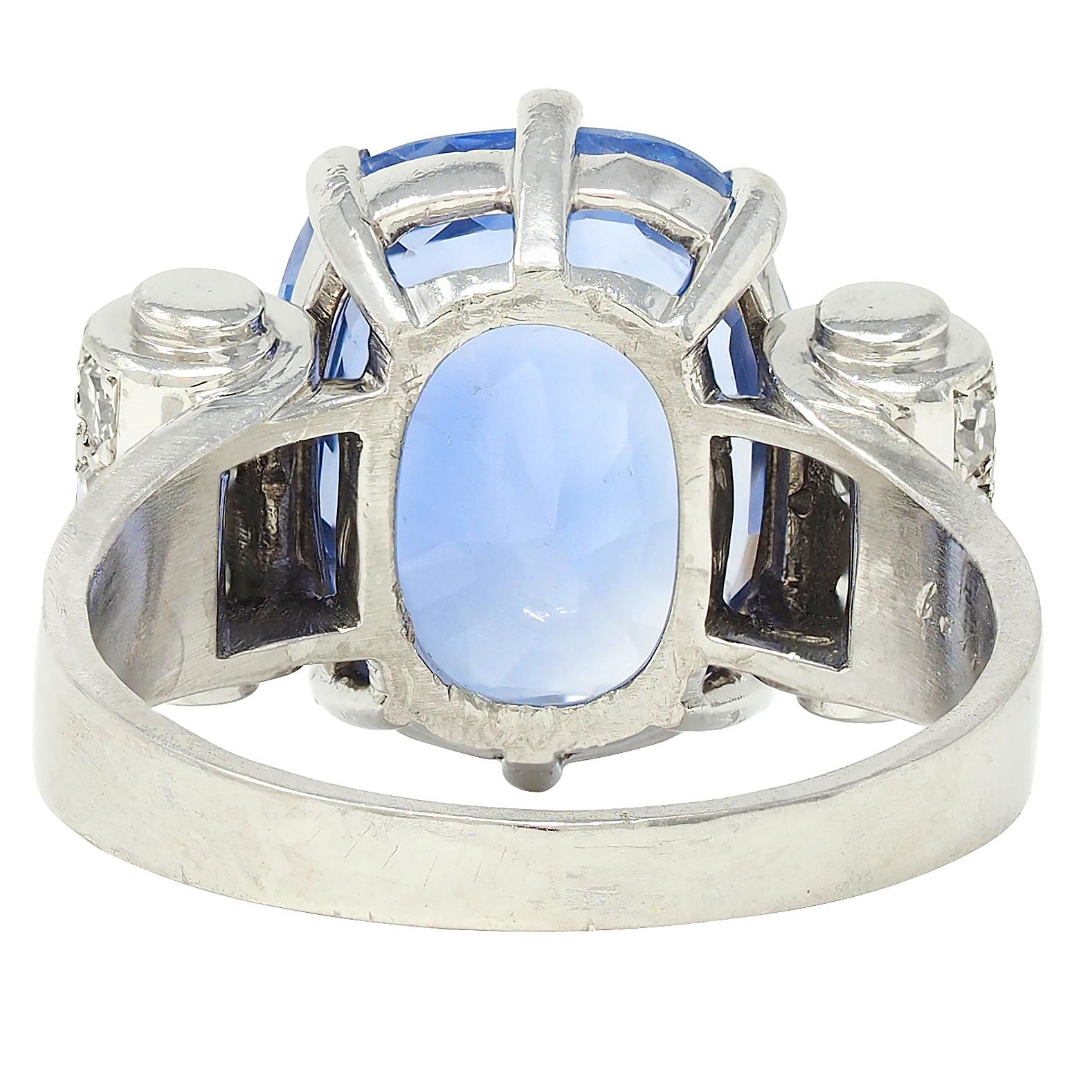 Mid-Century 10.04 CTW No Heat Ceylon Sapphire Diamond Platinum Vintage Ring GIA