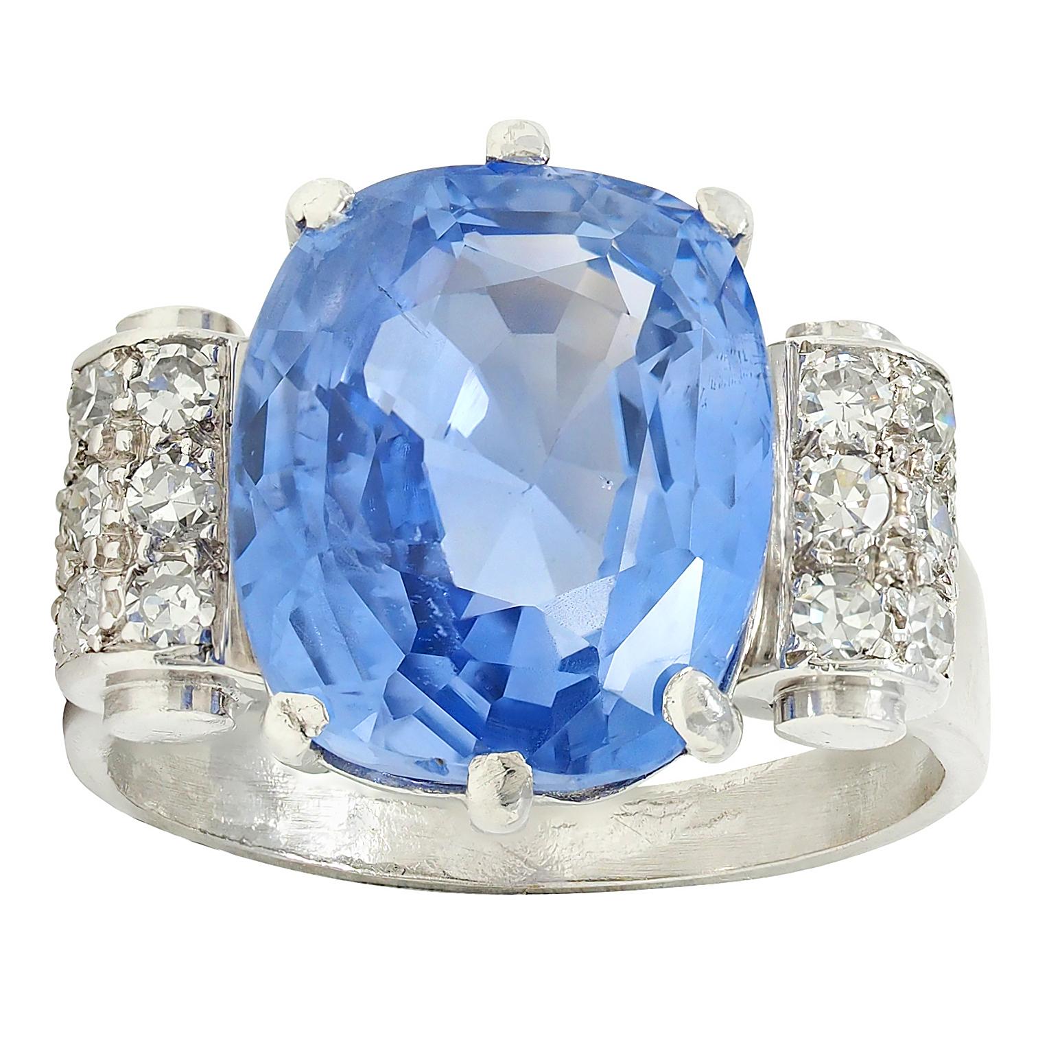 Mid-Century 10.04 CTW No Heat Ceylon Sapphire Diamond Platinum Vintage Ring GIA