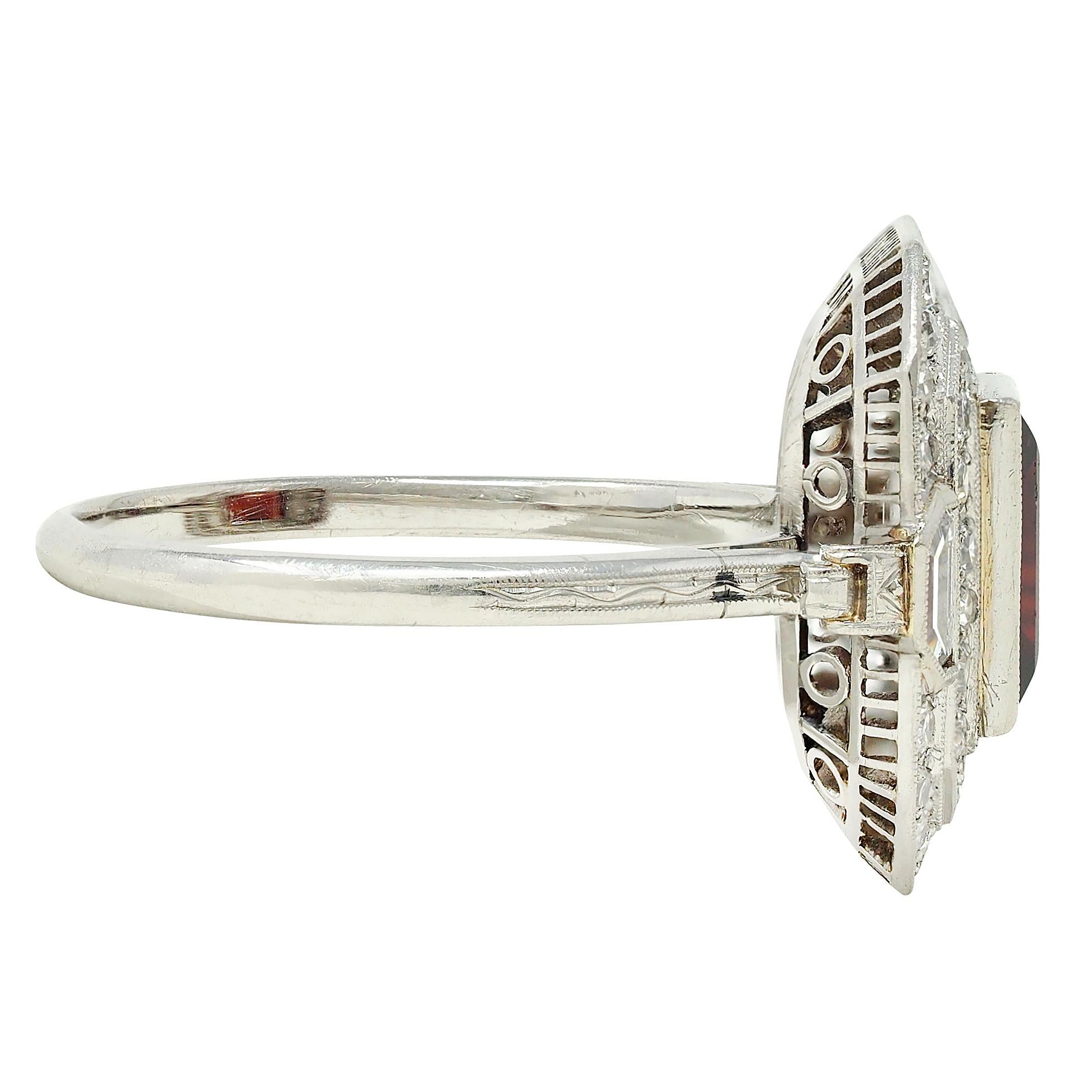 Art Deco 2.50 CTW Garnet Diamond Platinum Vintage Double Halo Ring
