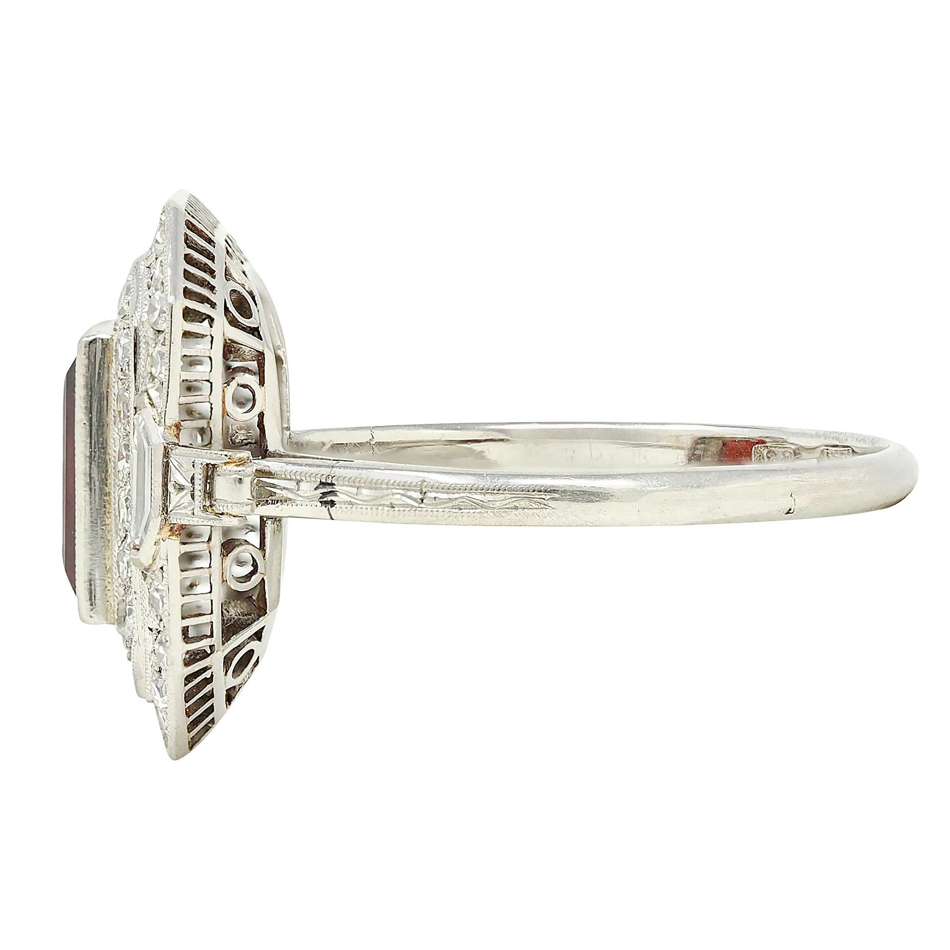 Art Deco 2.50 CTW Garnet Diamond Platinum Vintage Double Halo Ring