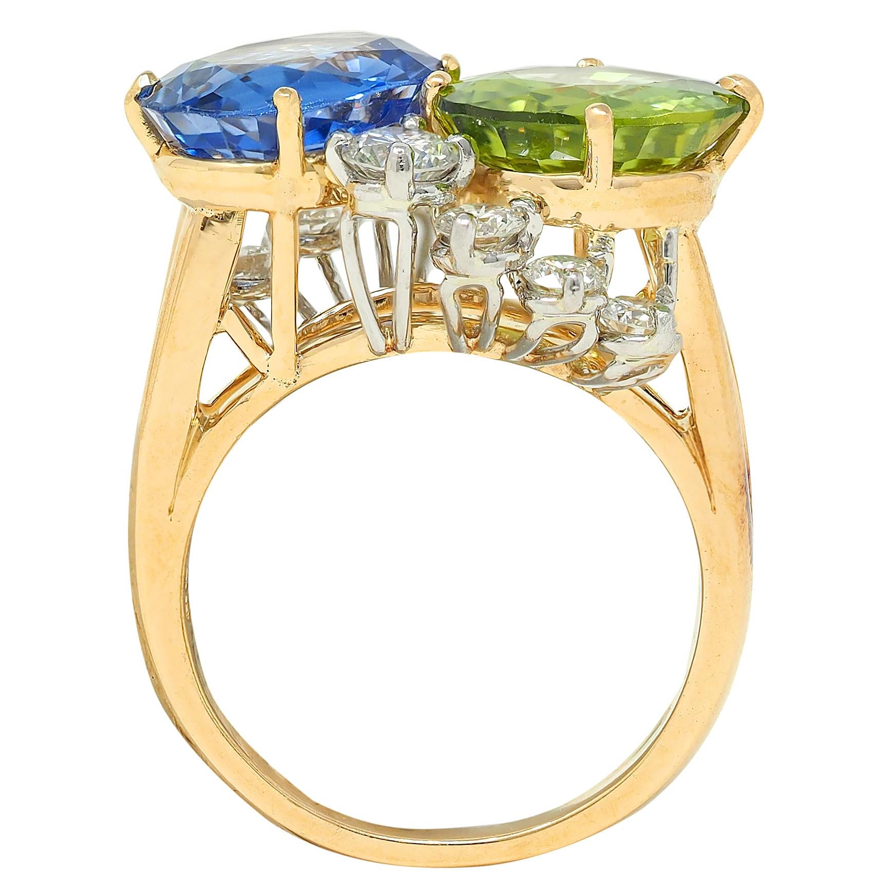 Oscar Heyman Sapphire Peridot Diamond Platinum 18K Gold Vintage Toi-Et-Moi Ring