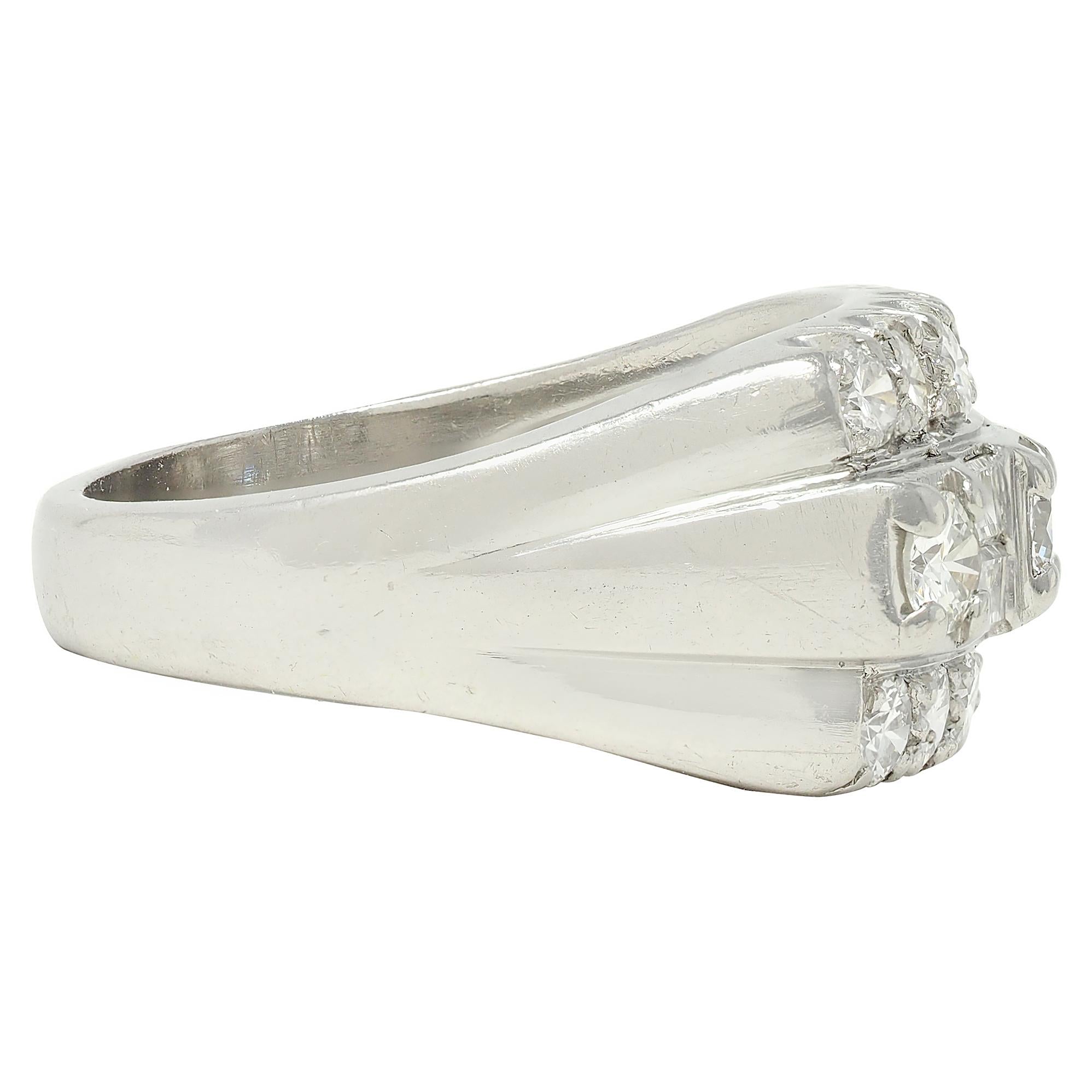 Granat Mid-Century 1.55 CTW Diamond Platinum Vintage Three Row Band Ring