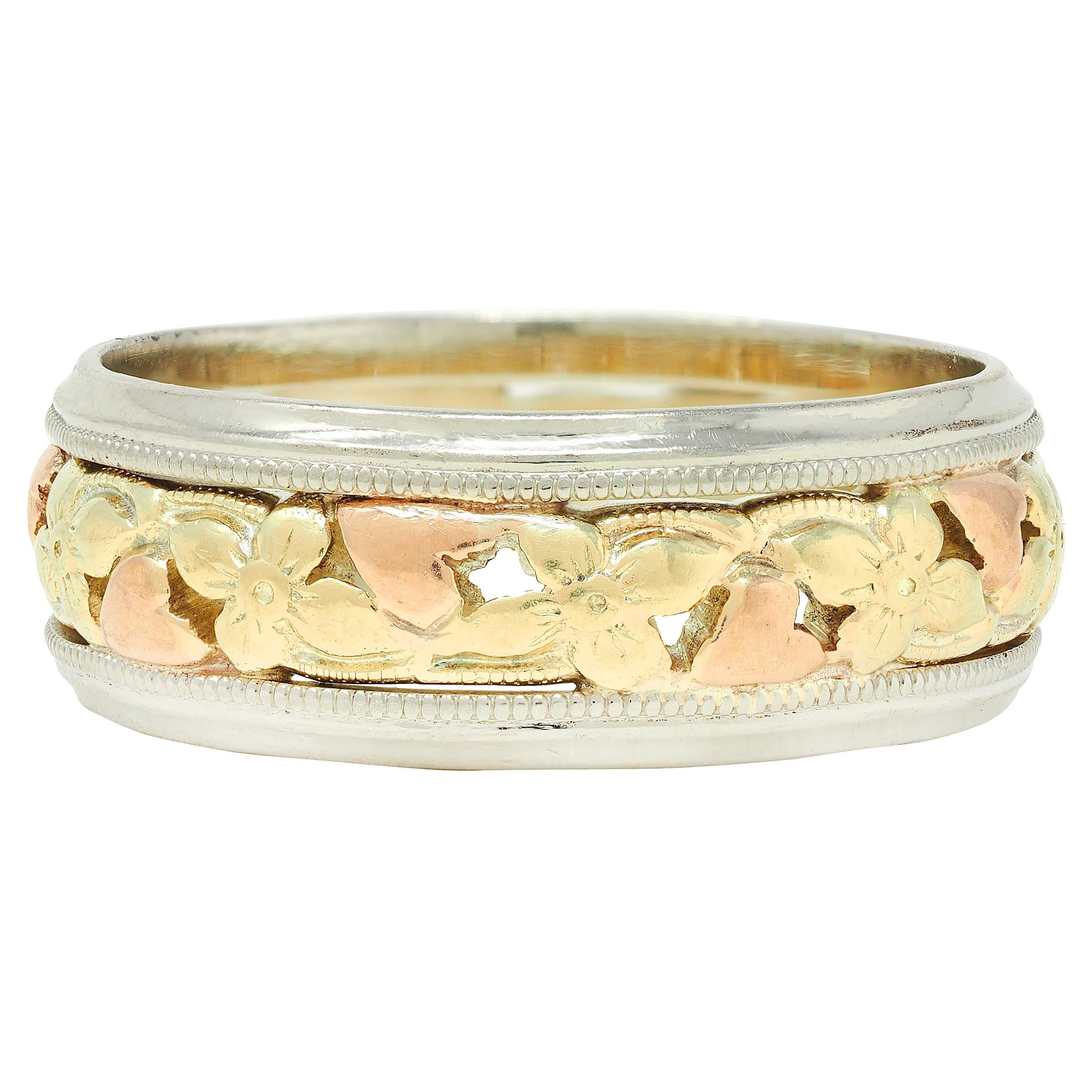 Jabel 1990's 14 Karat Tri-Colored Gold Vintage Orange Blossom Unisex Band Ring