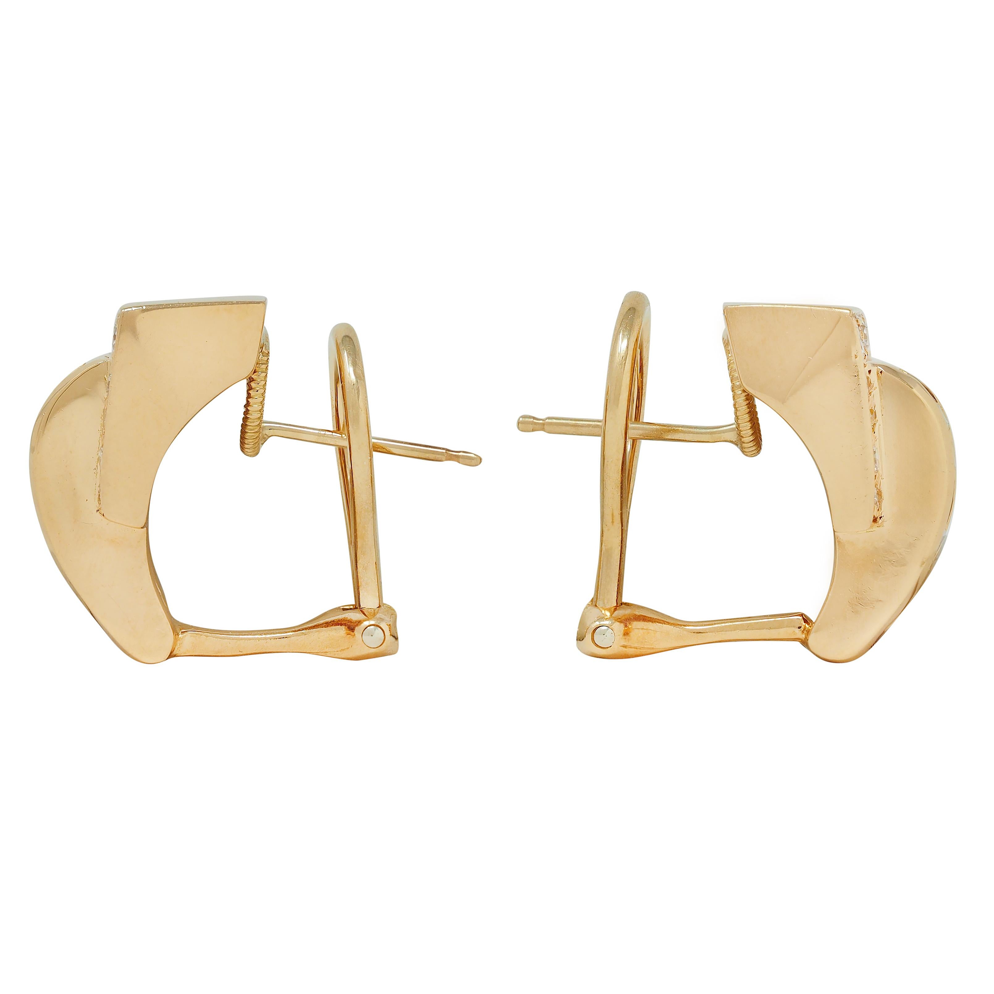 1980's 2.30 CTW Ruby Diamond 18 Karat Yellow Gold Vintage J-Hoop Earrings